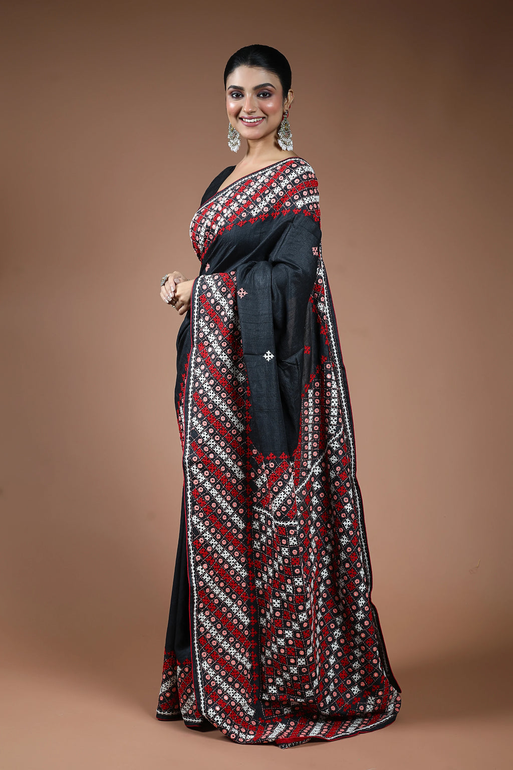 Black Tussar Gujarati Saree with Blouse Piece
