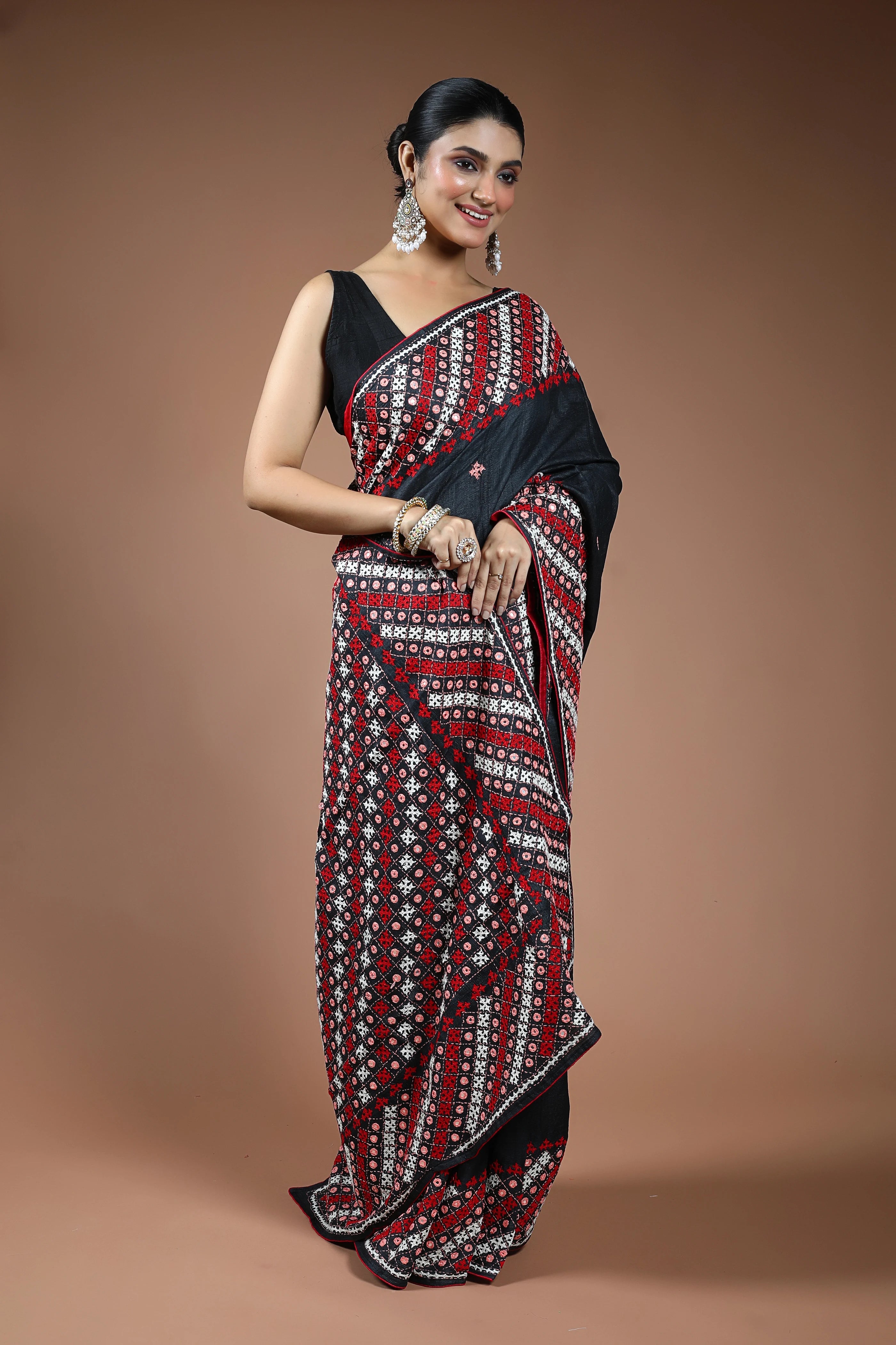 Black Tussar Gujarati Saree with Blouse Piece