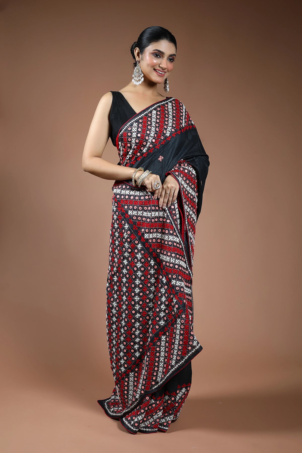 Black Tussar Gujarati Saree with Blouse Piece