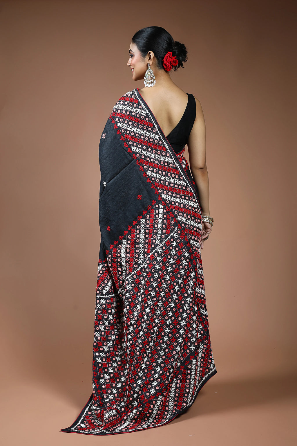 Black Tussar Gujarati Saree with Blouse Piece