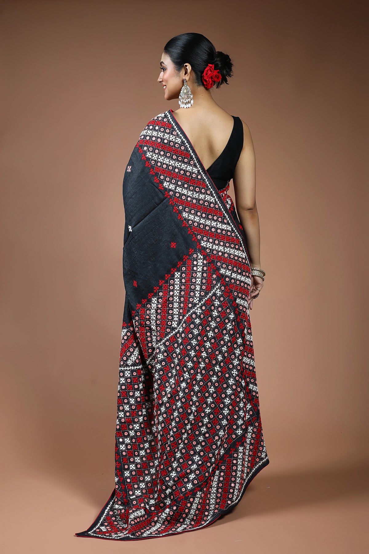 Black Tussar Gujarati Saree with Blouse Piece
