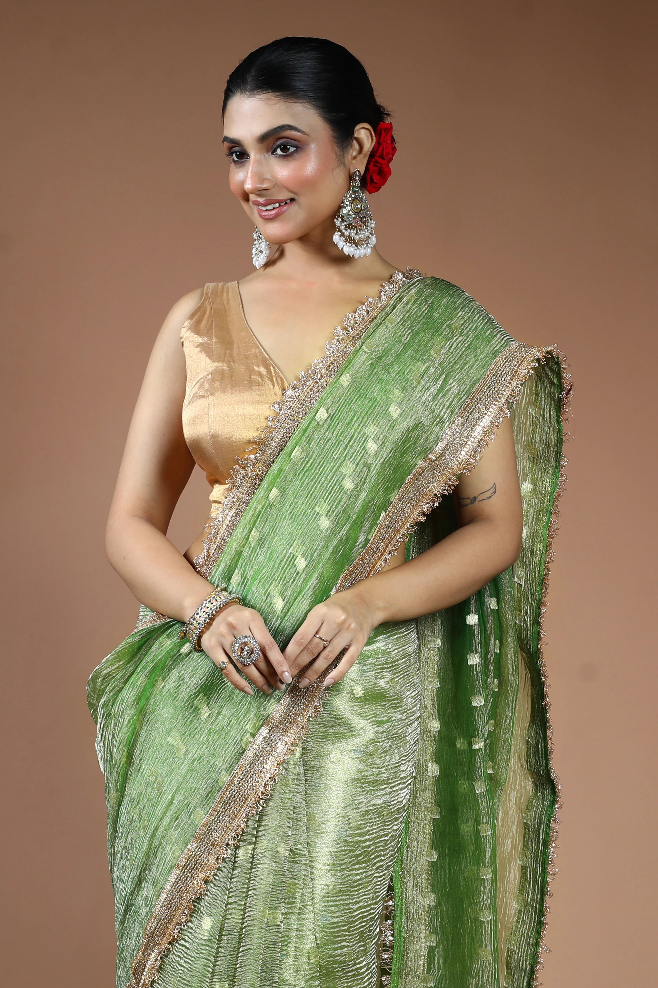 Green Tissue Saree with Blouse Piece
