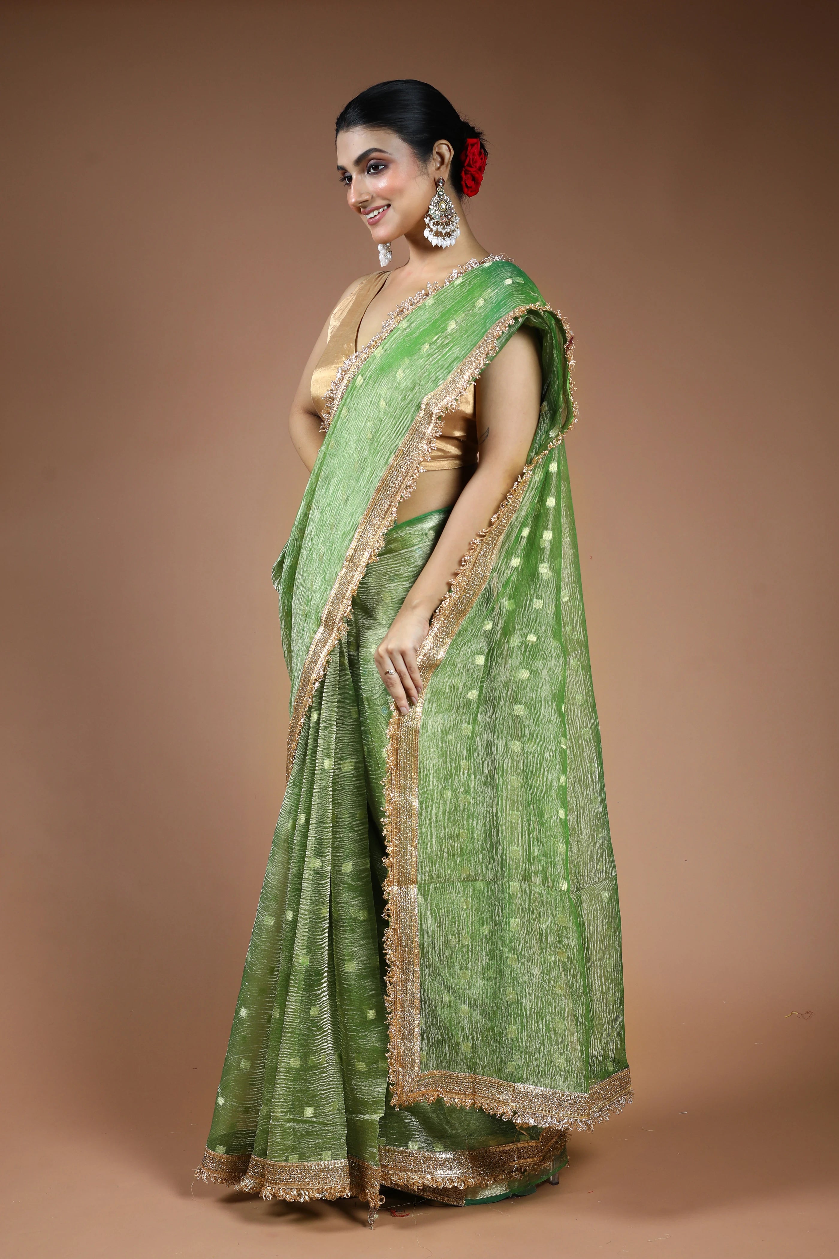 Green Tissue Saree with Blouse Piece