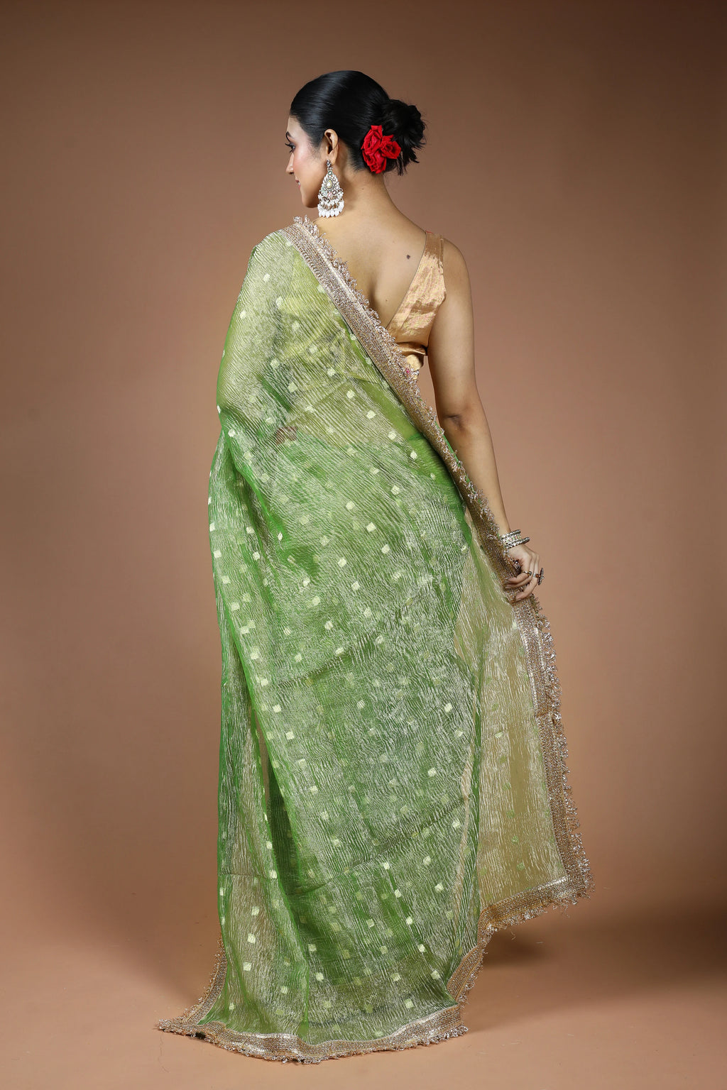 Green Tissue Saree with Blouse Piece