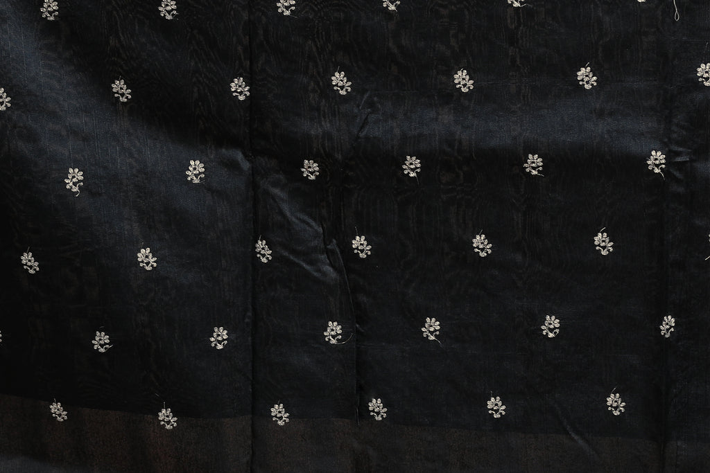 Black Blended Semi Tussar Saree with Blouse Piece