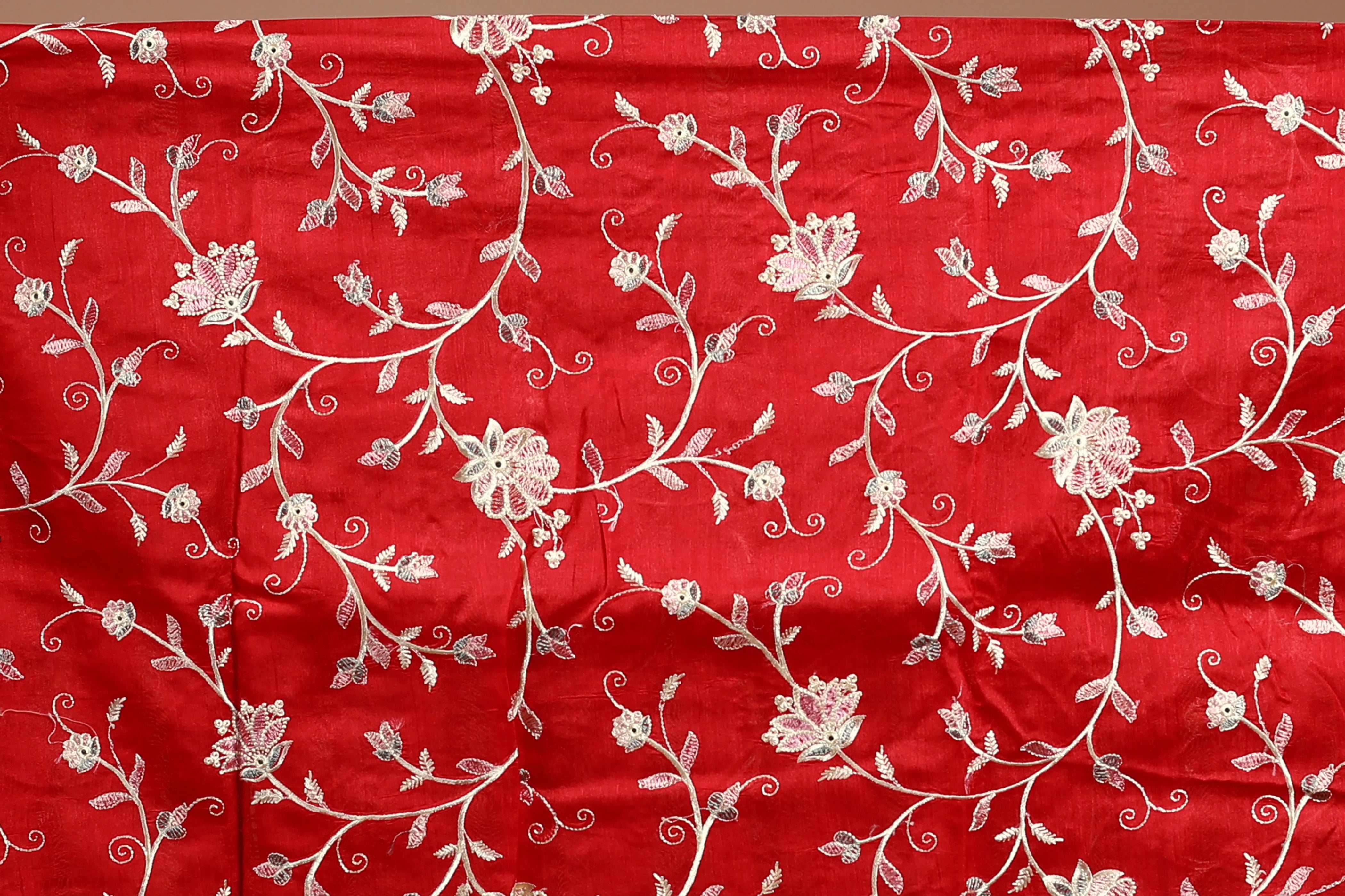 Red Blended Semi Tussar Saree with Blouse Piece