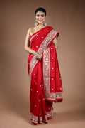Red Blended Semi Tussar Saree with Blouse Piece