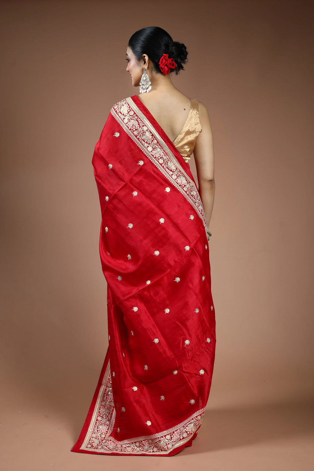 Red Blended Semi Tussar Saree with Blouse Piece