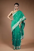 Green Blended Semi Tussar Saree with Blouse Piece