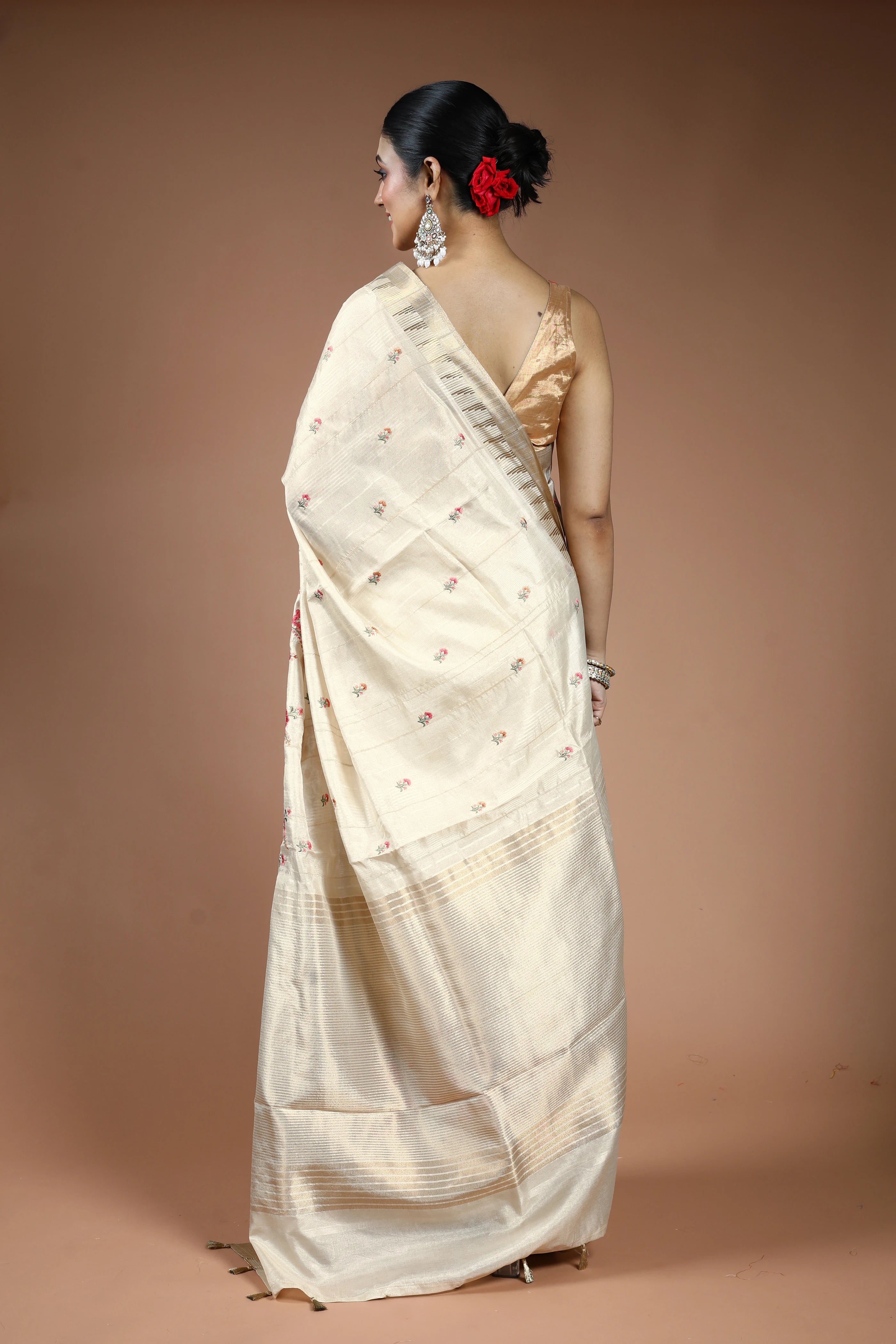 Beige Blended Semi Tussar Saree with Blouse Piece