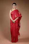 Red Tussar Jamdani Saree with Blouse Piece