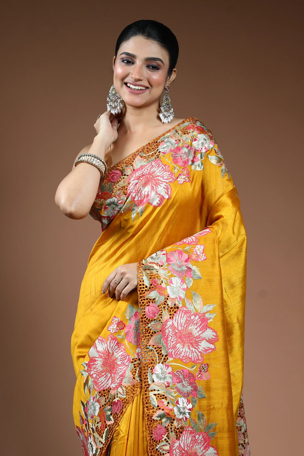Mustard Yellow Blended Semi Tussar Saree with Blouse Piece