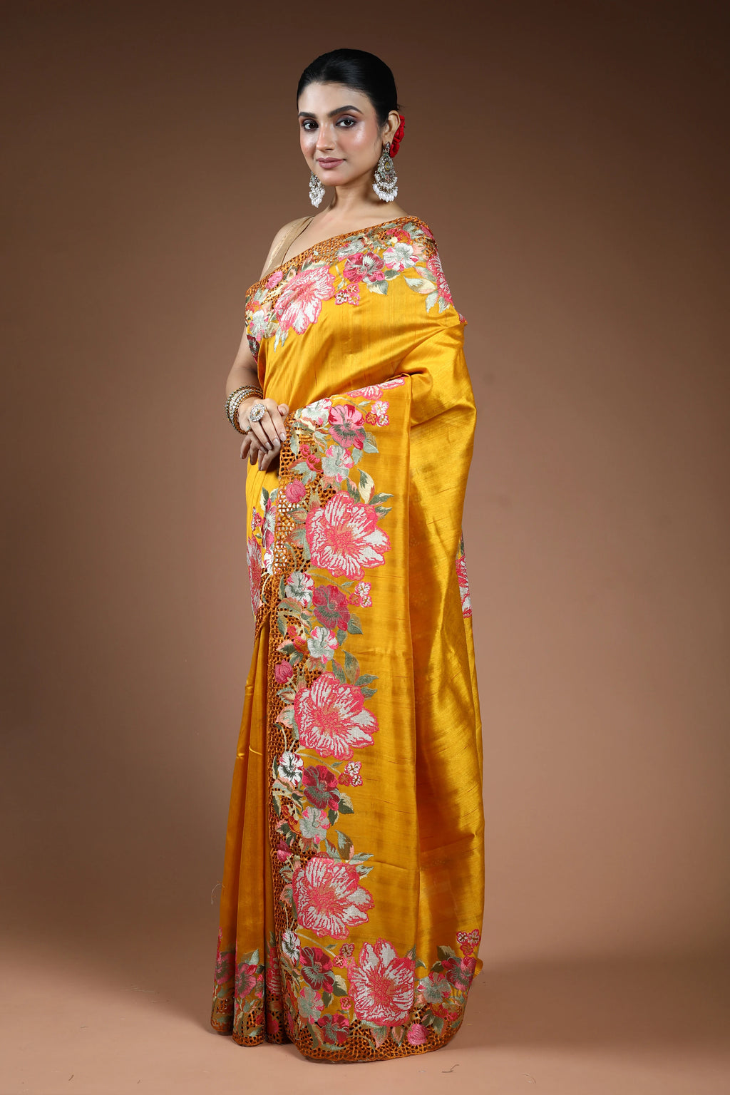 Mustard Yellow Blended Semi Tussar Saree with Blouse Piece