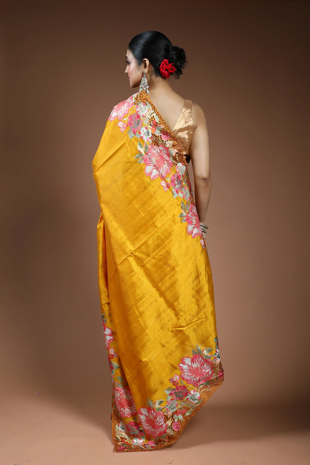 Mustard Yellow Blended Semi Tussar Saree with Blouse Piece