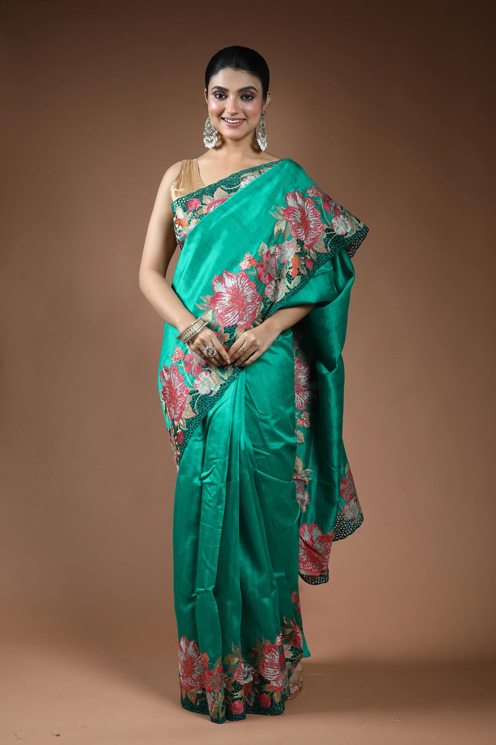 Green Blended Semi Tussar Saree with Blouse Piece