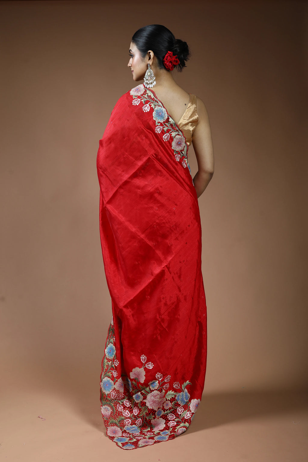 Red Blended Semi Tussar Saree with Blouse Piece