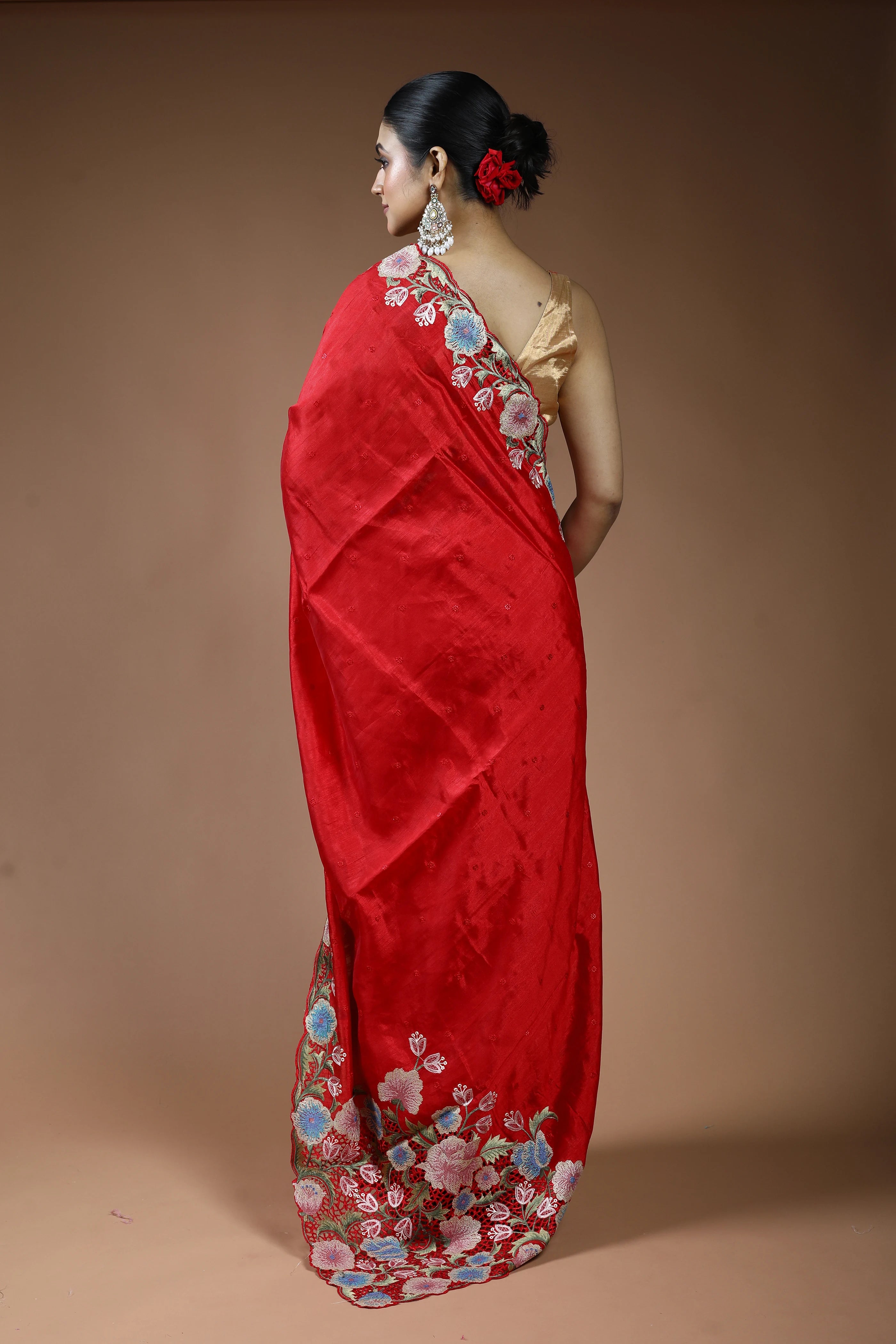 Red Blended Semi Tussar Saree with Blouse Piece