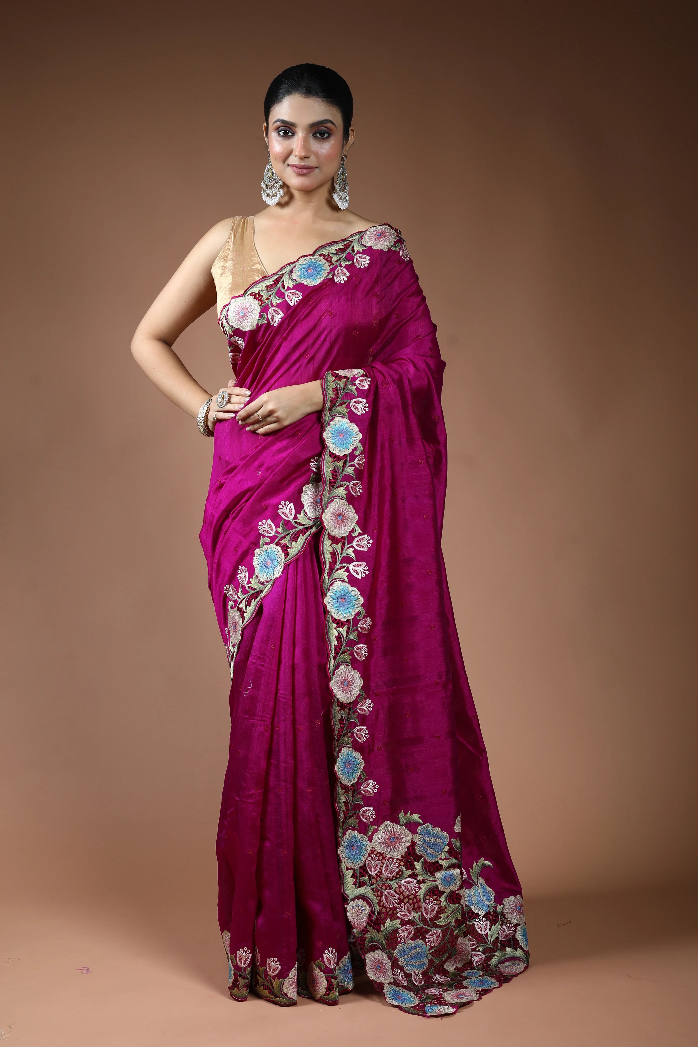 Magenta Blended Semi Tussar Saree with Blouse Piece