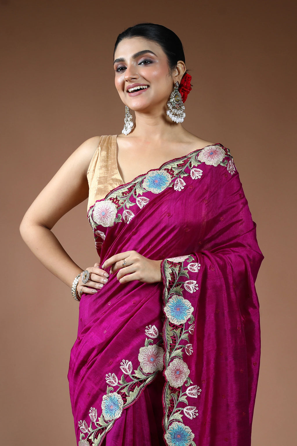 Magenta Blended Semi Tussar Saree with Blouse Piece
