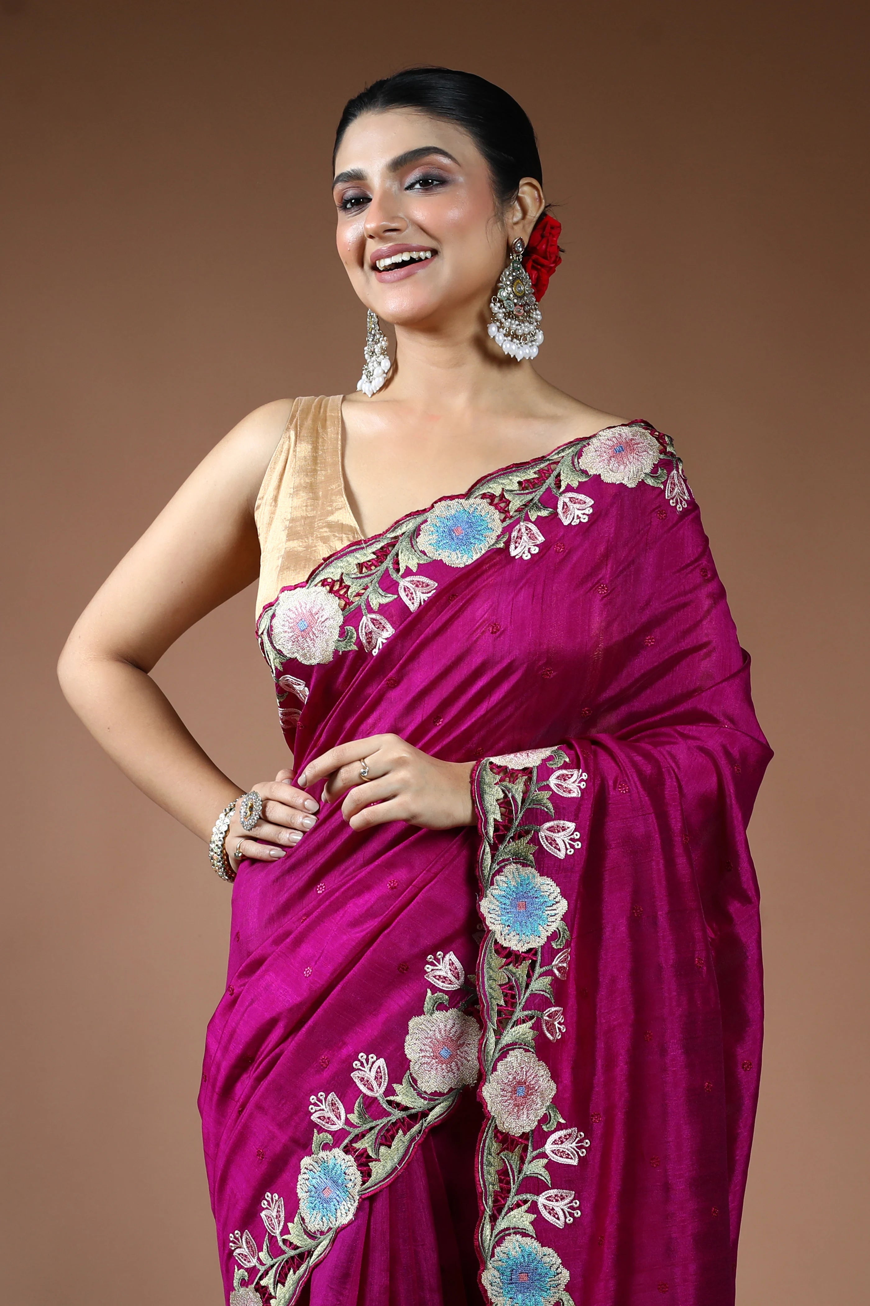 Magenta Blended Semi Tussar Saree with Blouse Piece