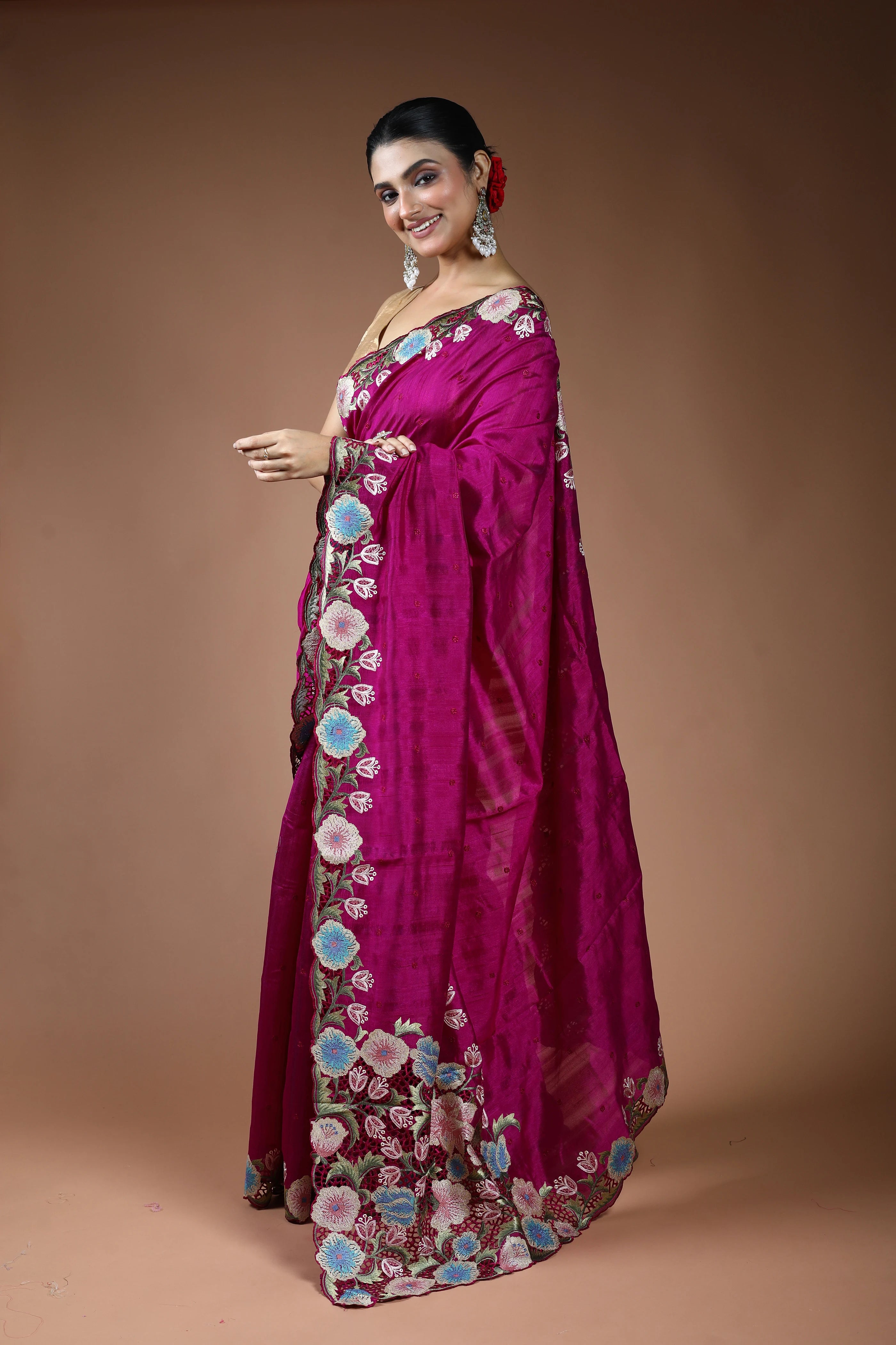 Magenta Blended Semi Tussar Saree with Blouse Piece