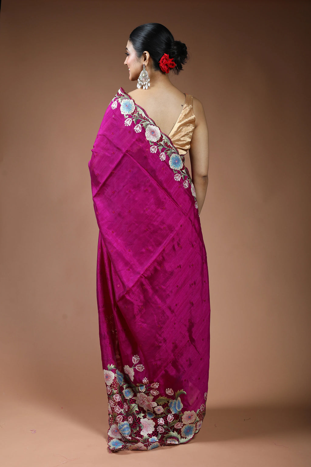 Magenta Blended Semi Tussar Saree with Blouse Piece
