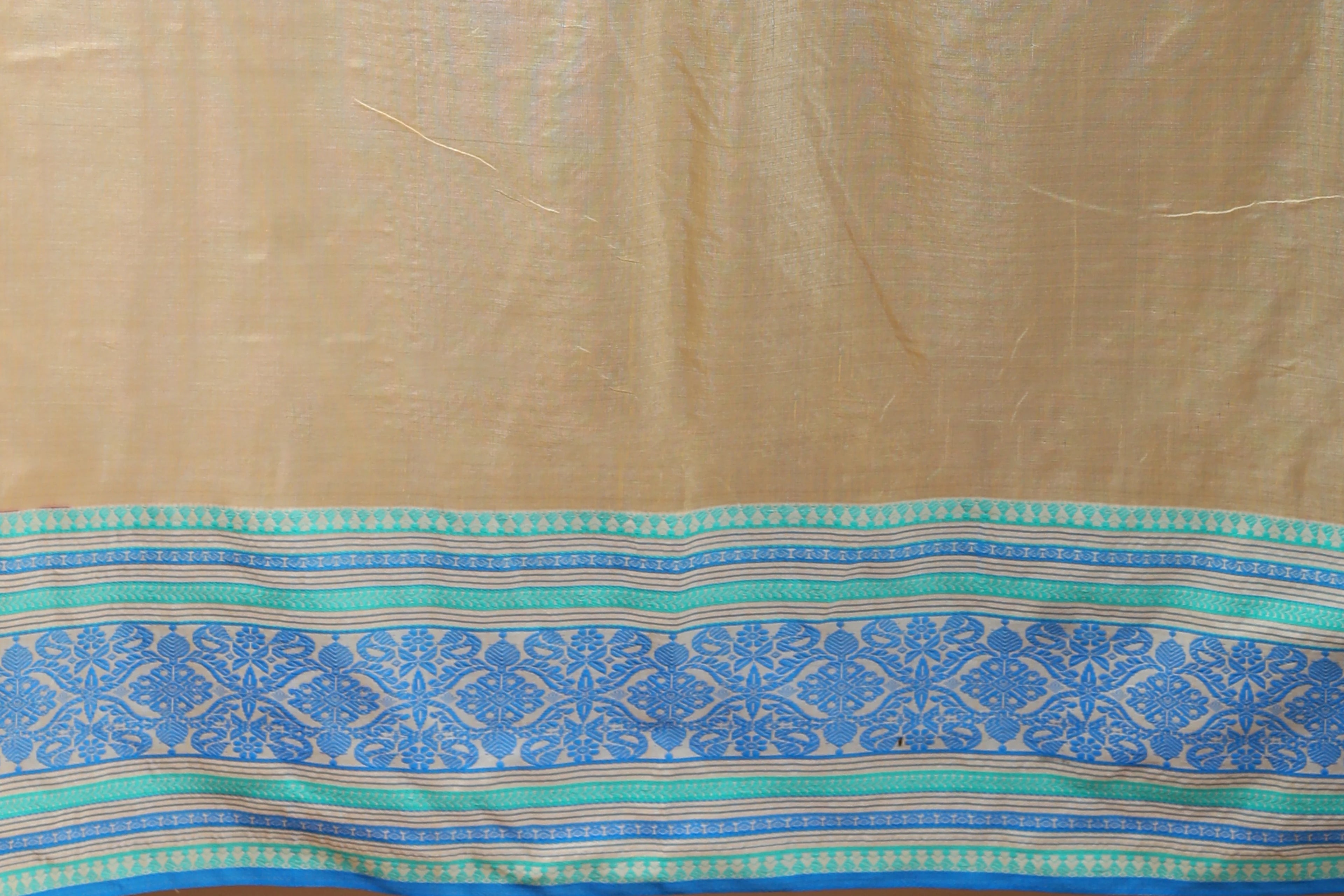 Beige and Blue Tussar Saree with Blouse Piece