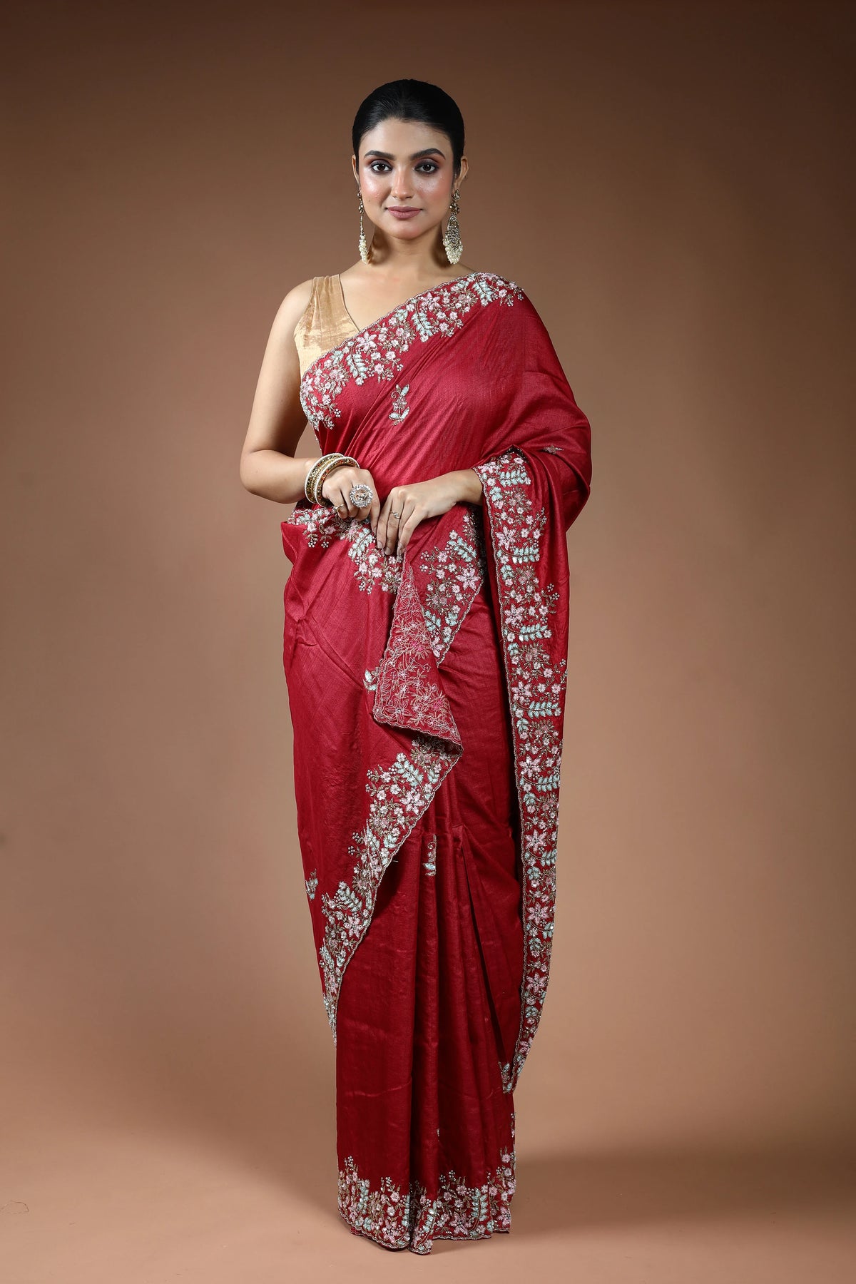 Reddis Maroon Tussar Saree with Blouse Piece