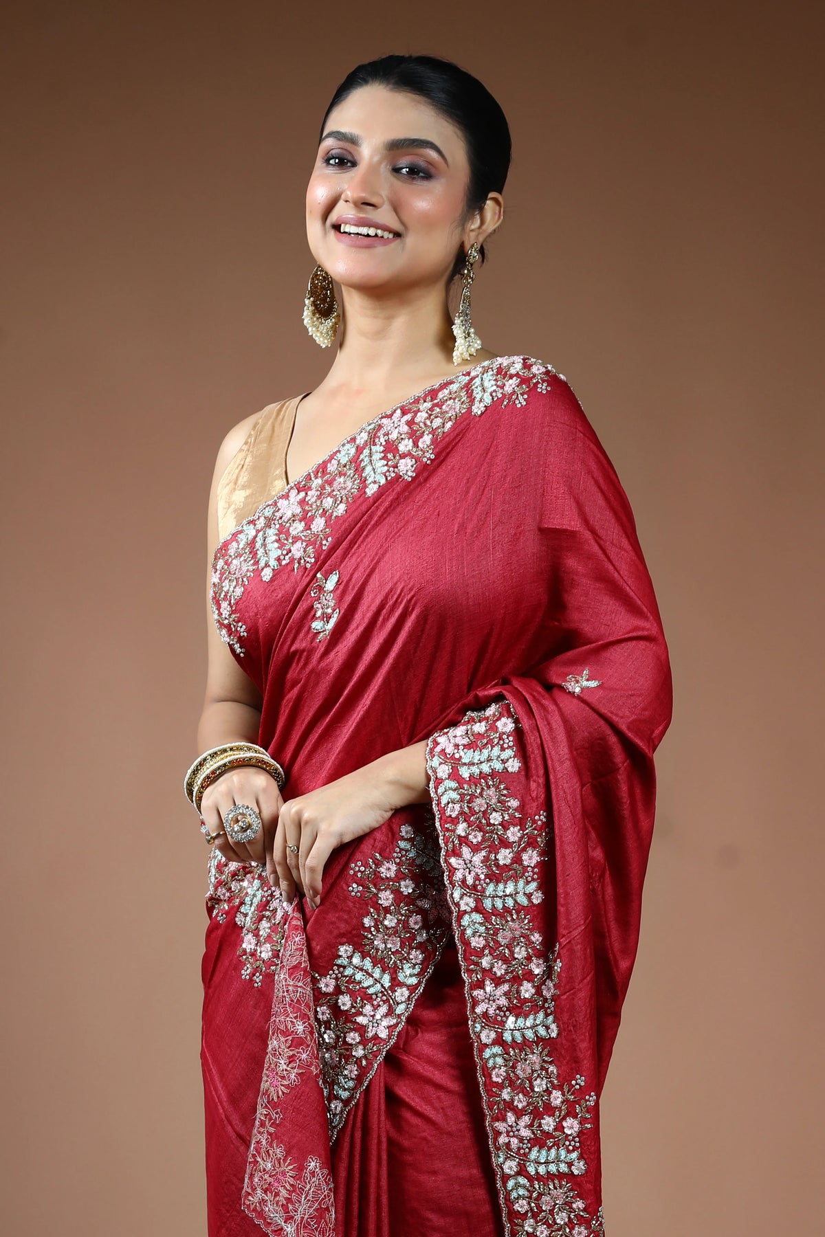 Reddis Maroon Tussar Saree with Blouse Piece