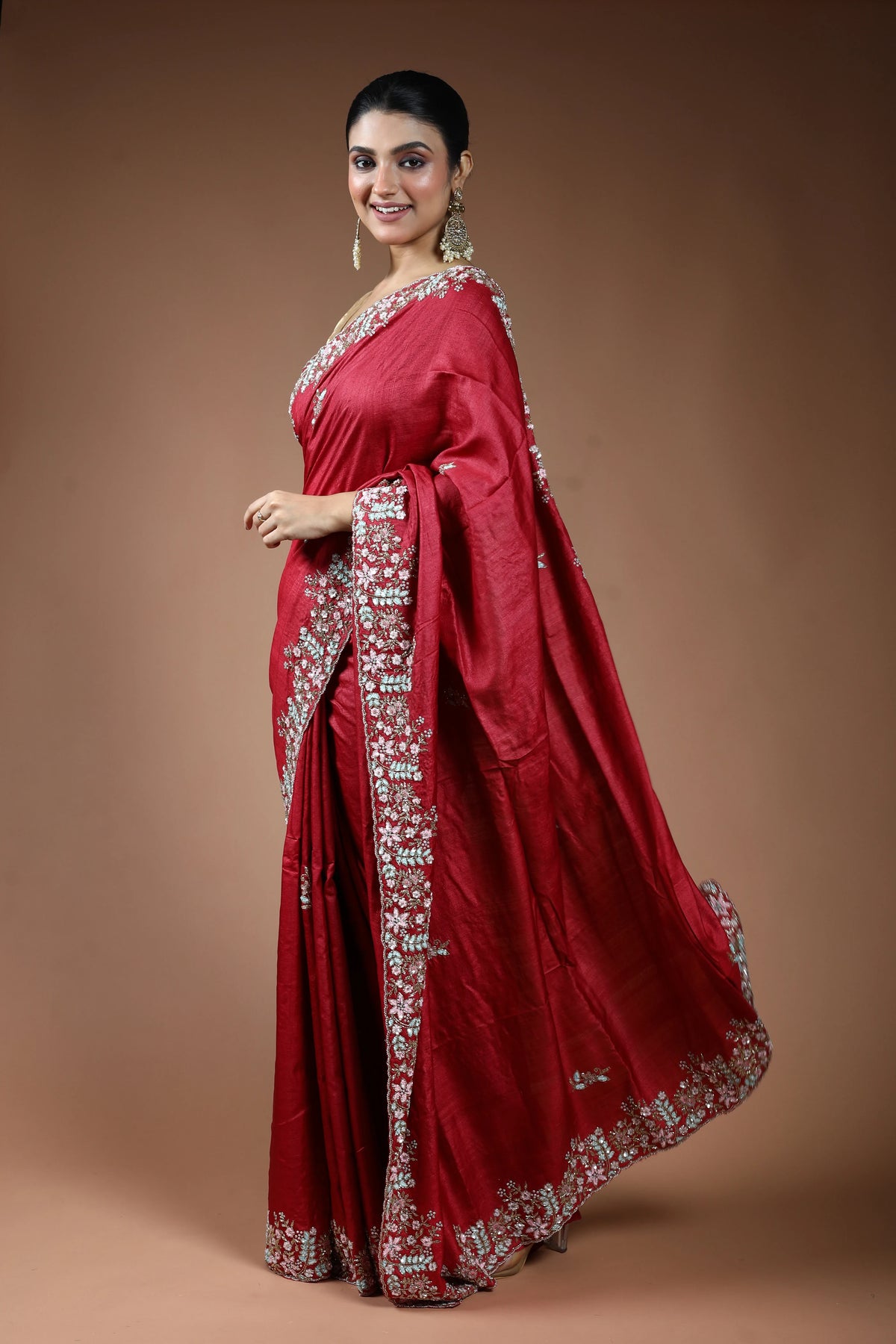 Reddis Maroon Tussar Saree with Blouse Piece