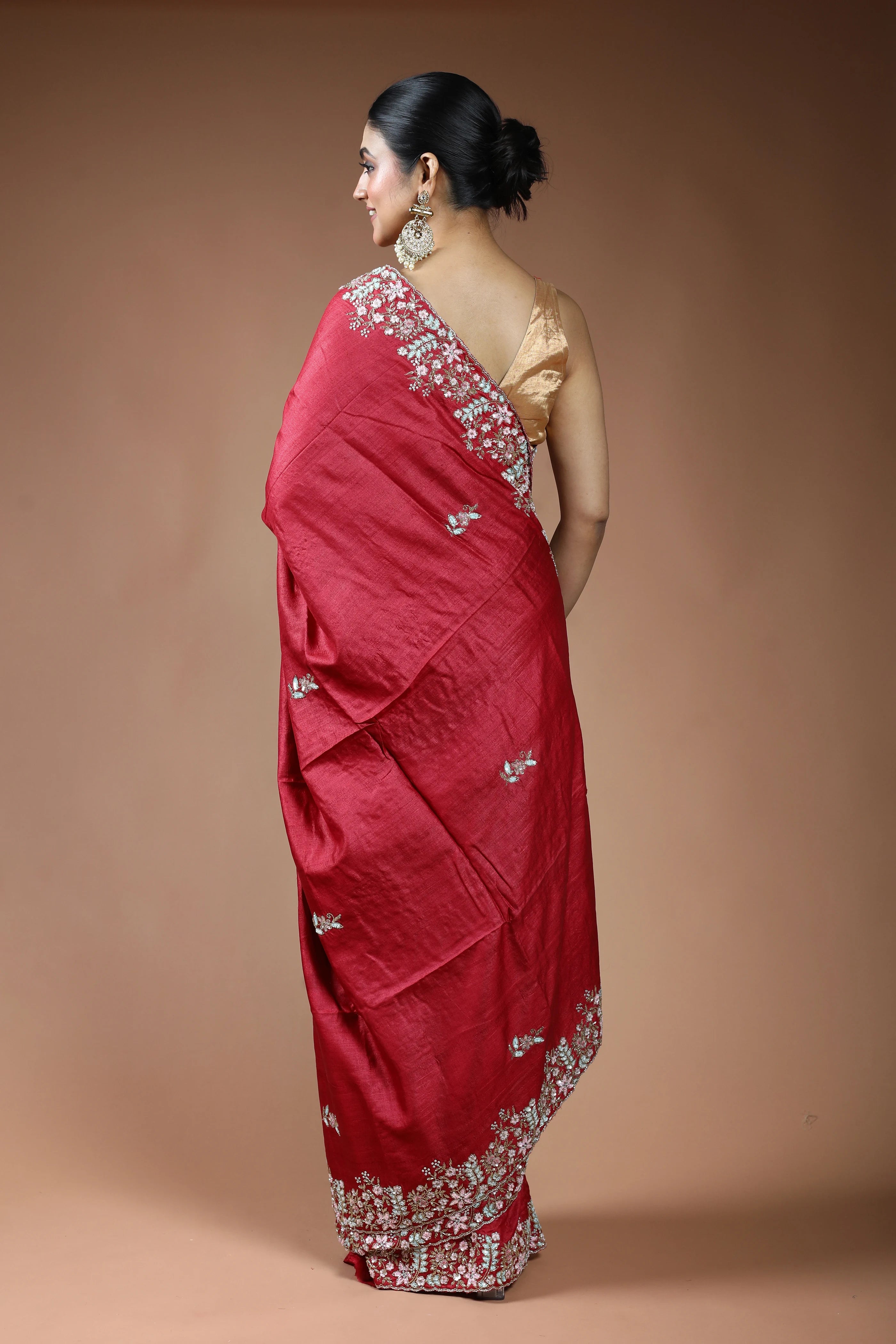 Reddis Maroon Tussar Saree with Blouse Piece