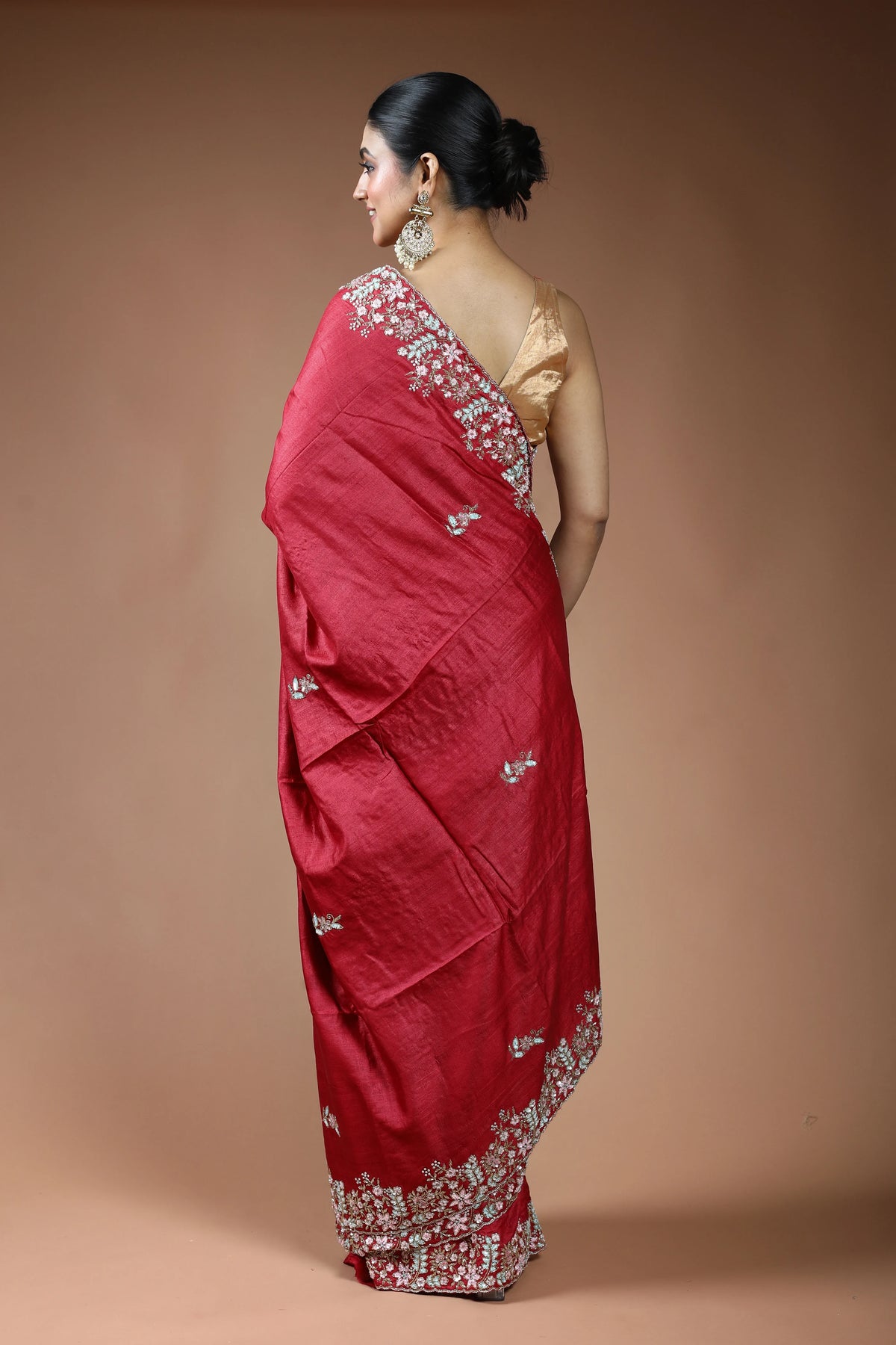 Reddis Maroon Tussar Saree with Blouse Piece