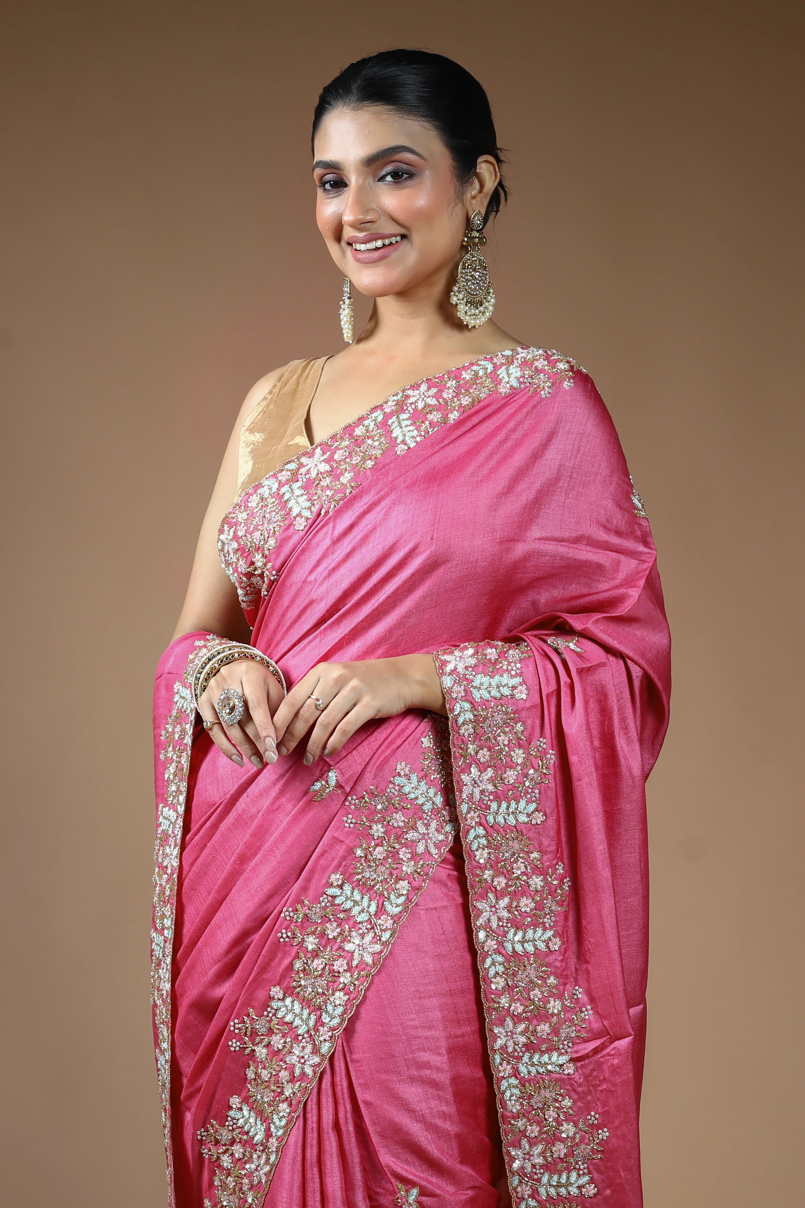 Light Pink Tussar Saree with Blouse Piece
