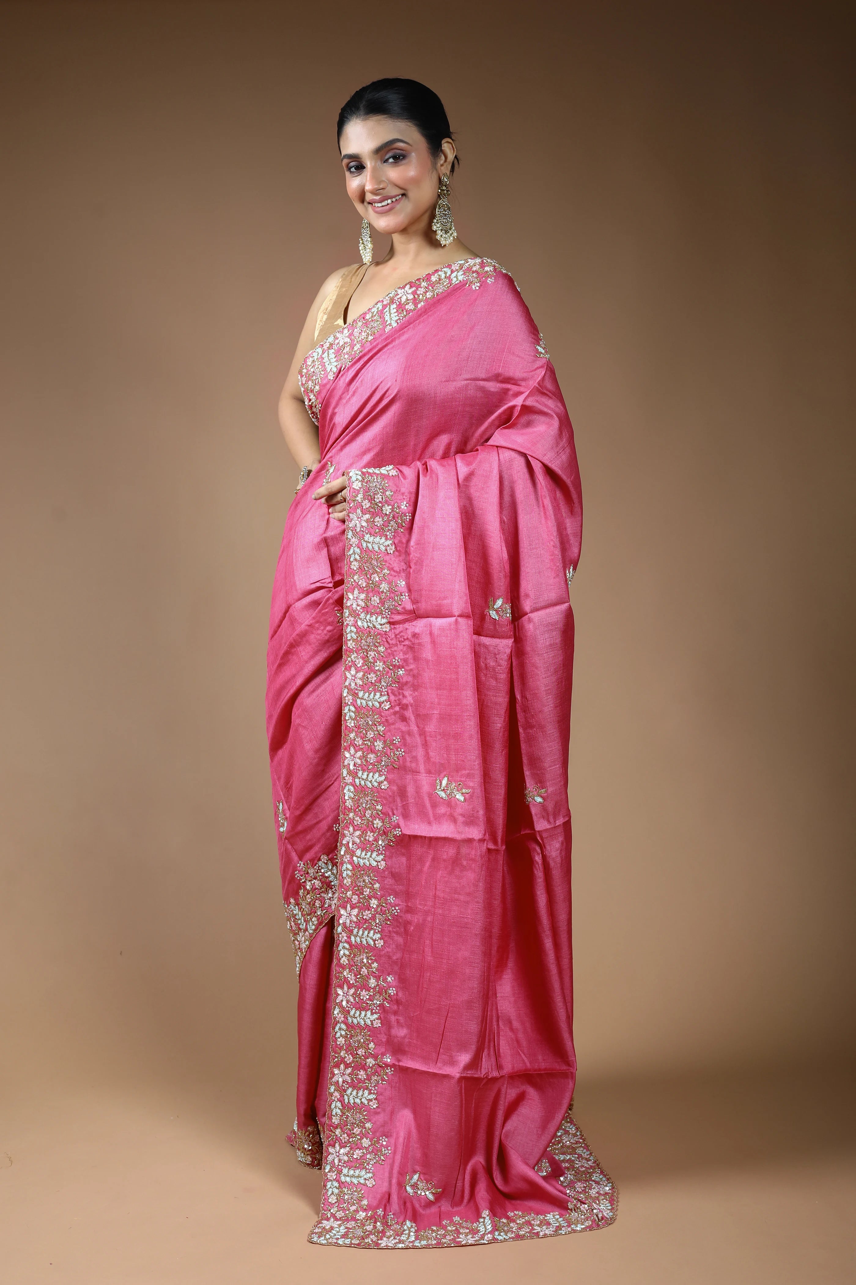 Light Pink Tussar Saree with Blouse Piece