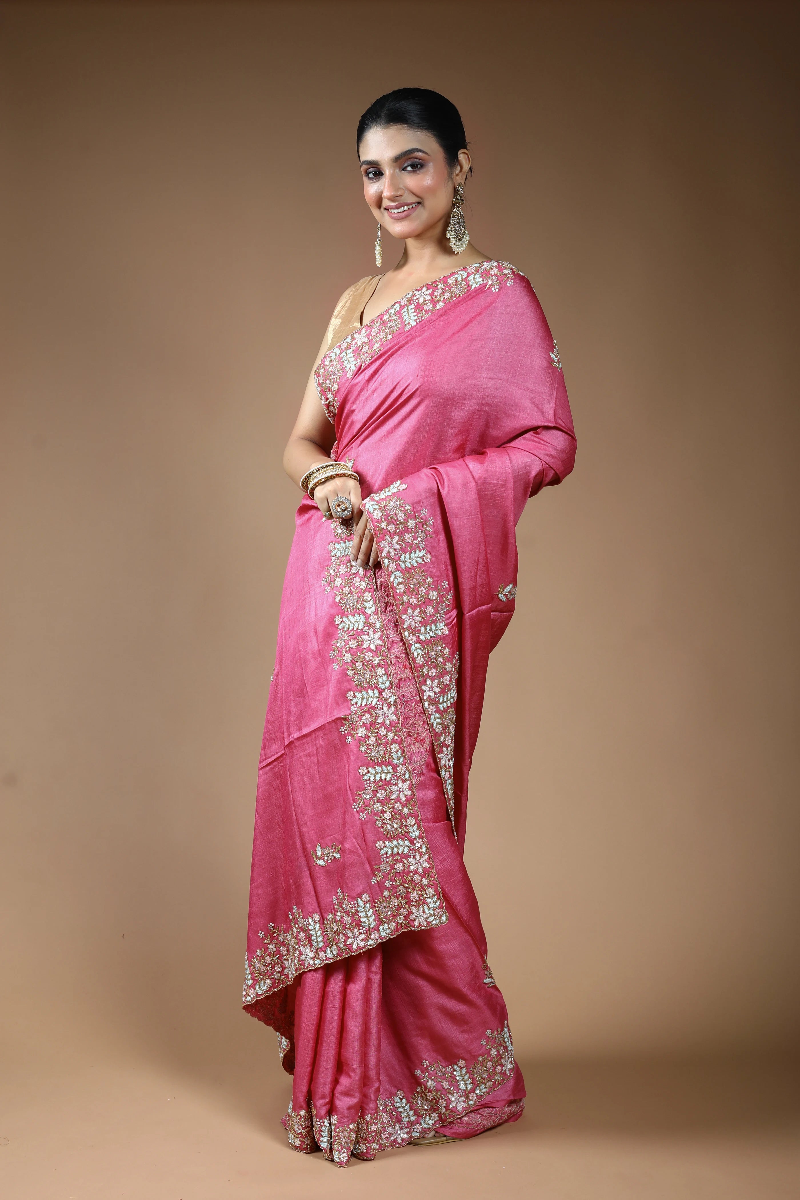 Light Pink Tussar Saree with Blouse Piece