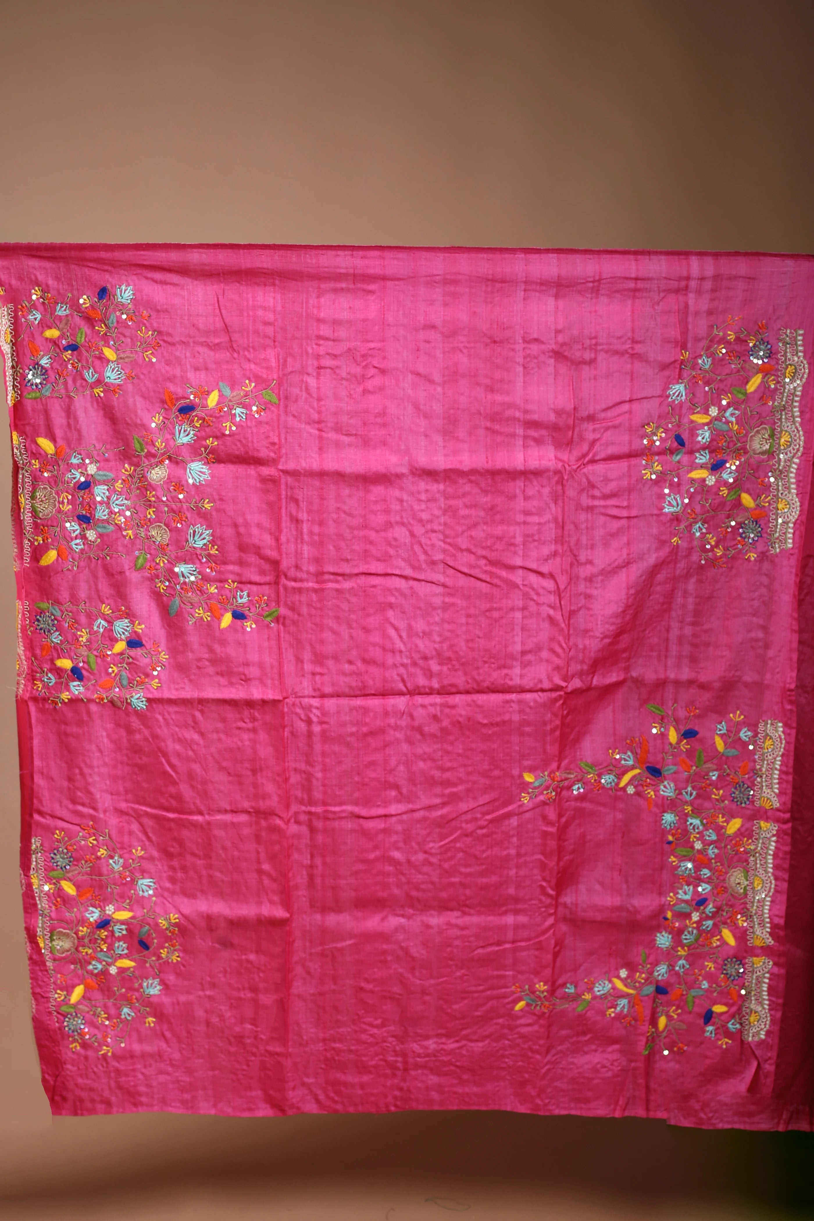 Light Rani Tussar Saree with Blouse Piece