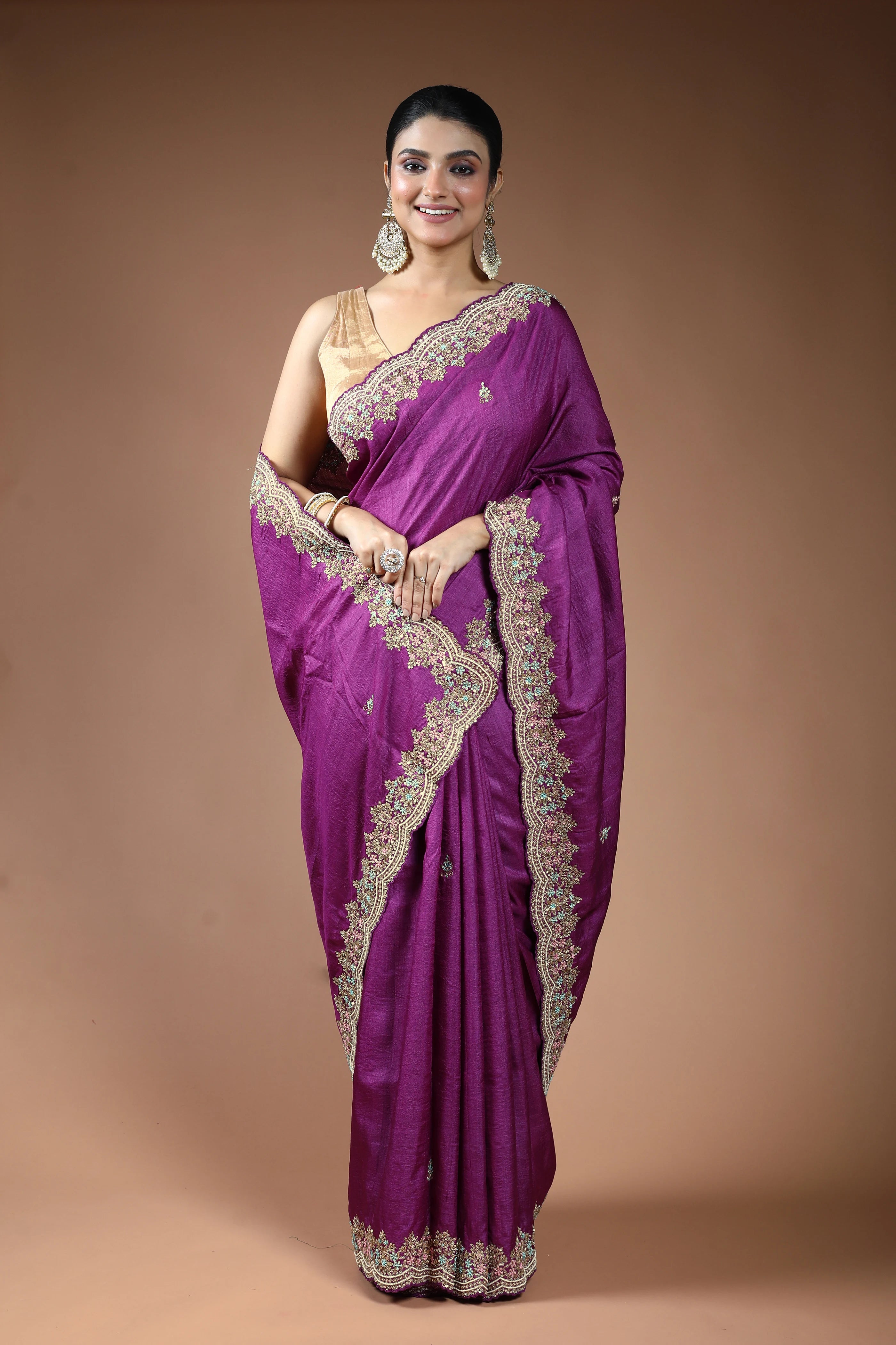 Purple Tussar Saree with Blouse Piece