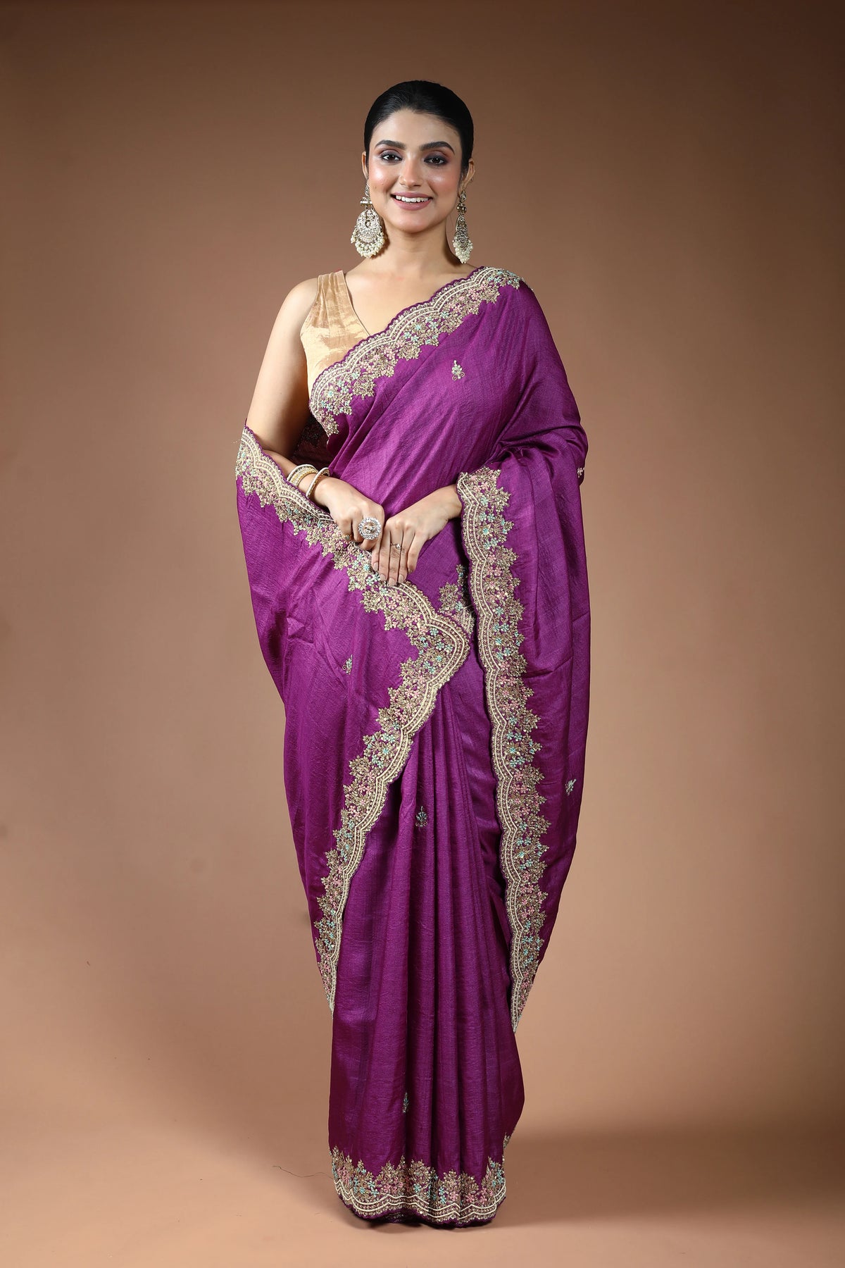 Purple Tussar Saree with Blouse Piece