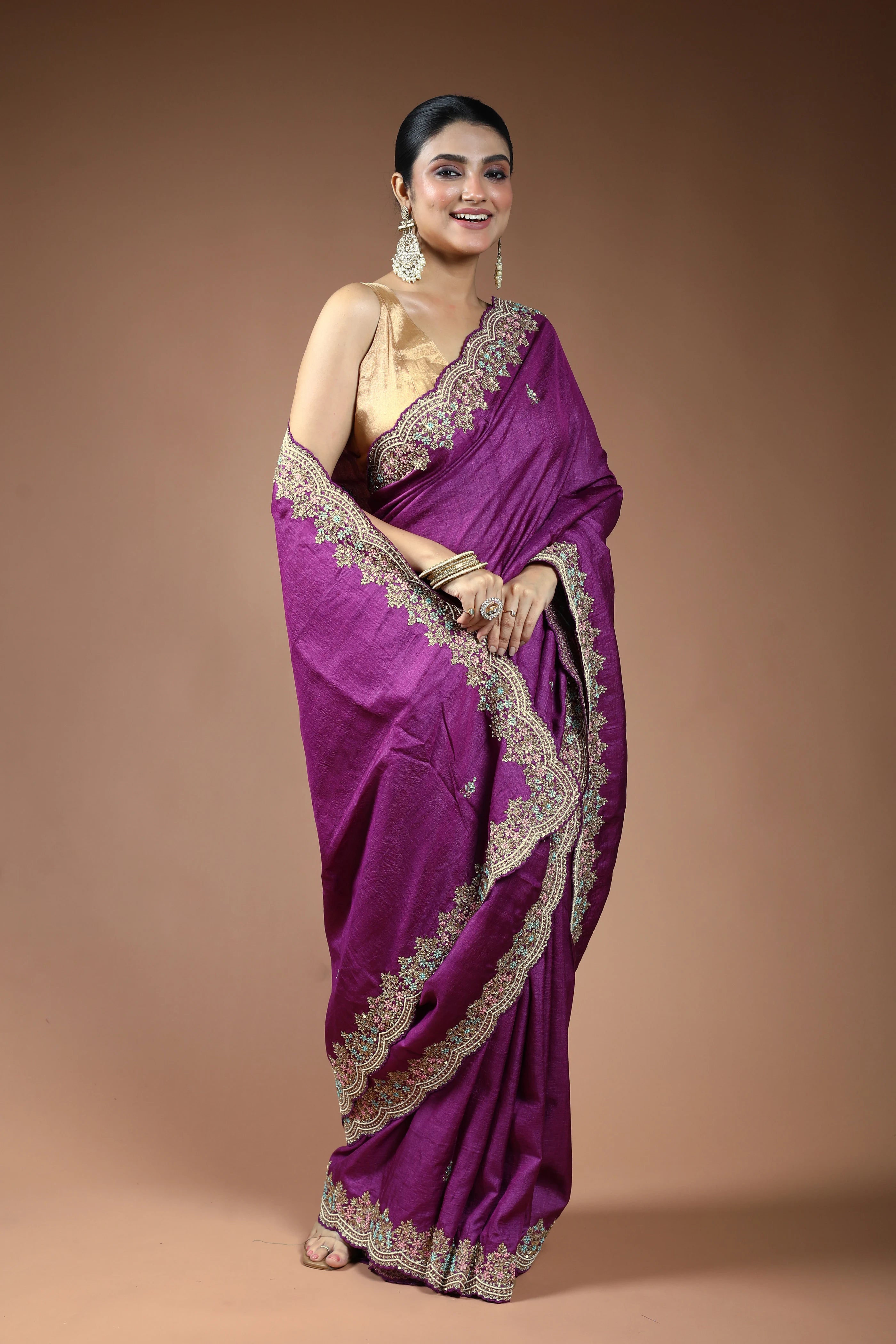 Purple Tussar Saree with Blouse Piece