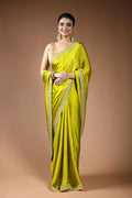 Olive Green Satin Saree with Blouse Piece