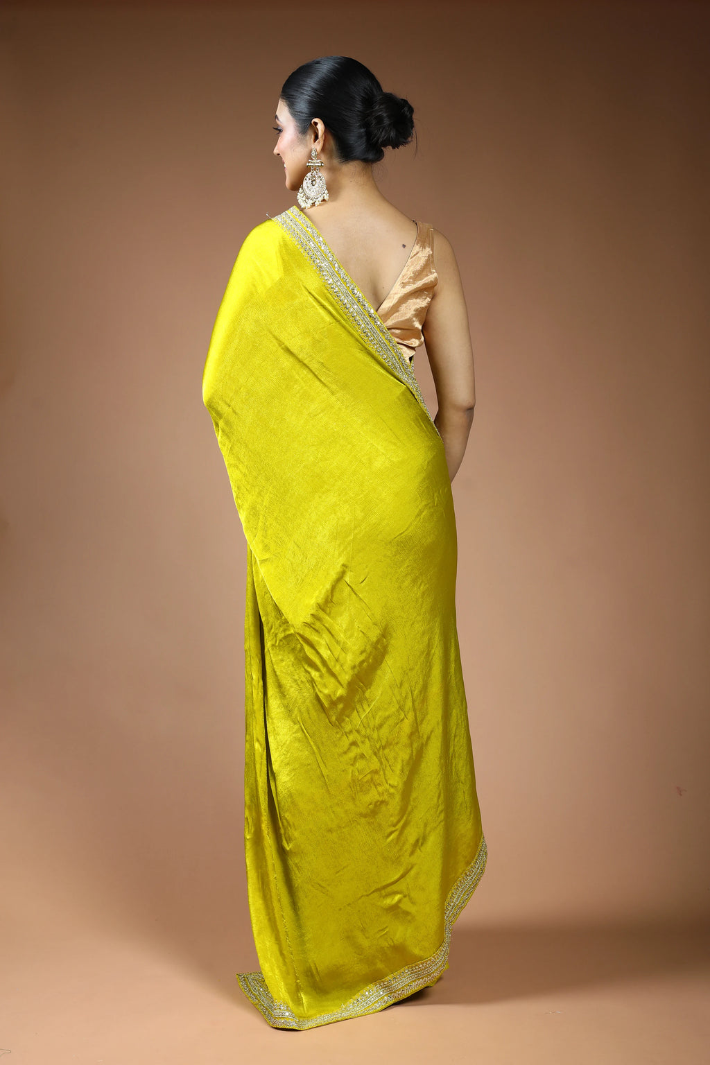 Olive Green Satin Saree with Blouse Piece