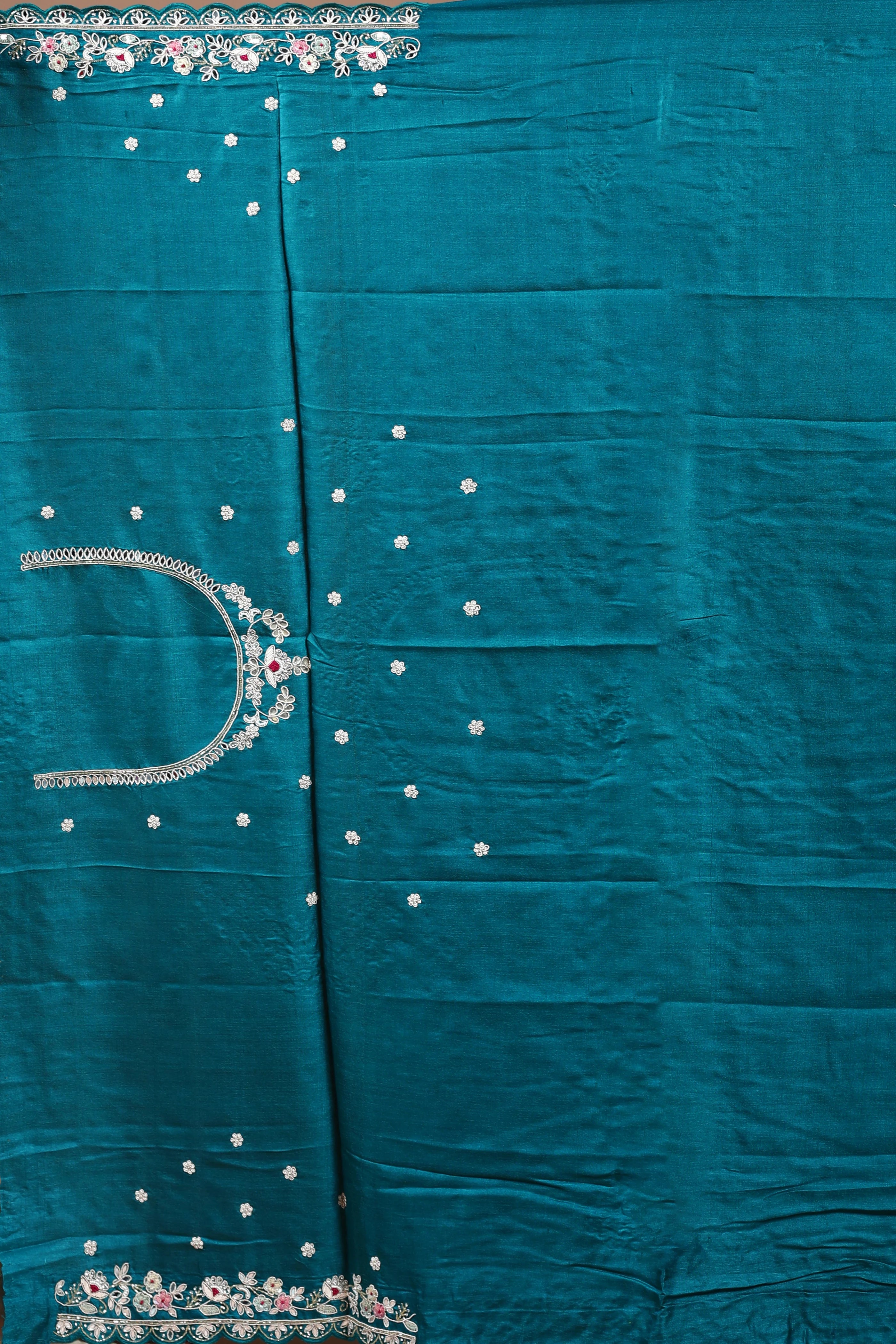 Peacock Blue Tussar Saree with Blouse Piece
