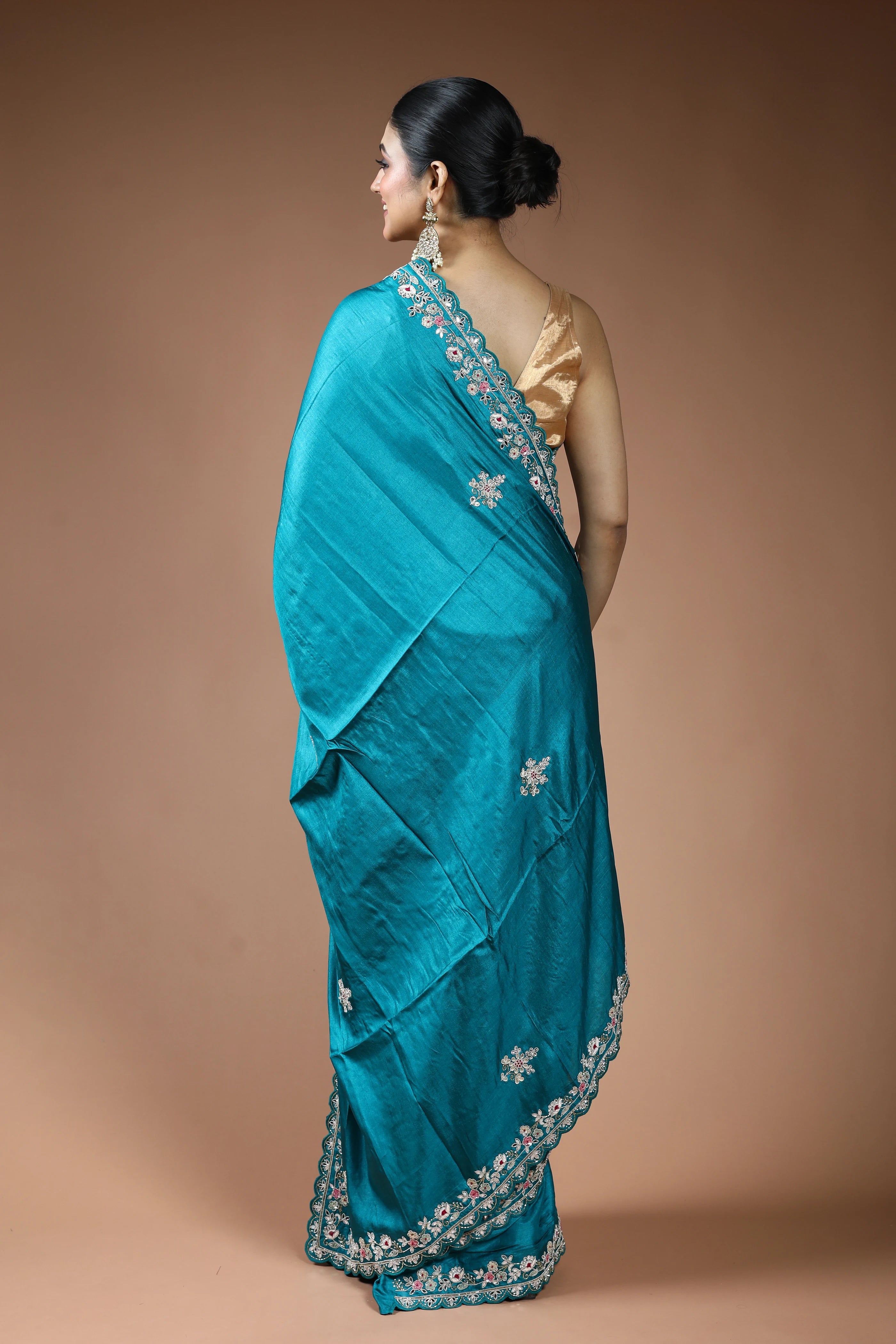 Peacock Blue Tussar Saree with Blouse Piece