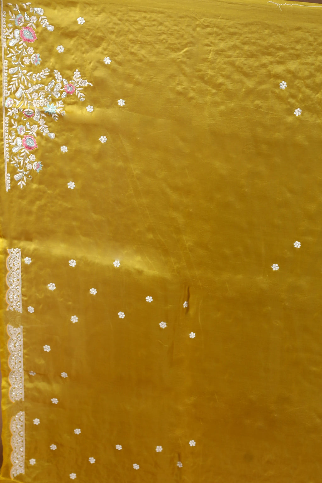 Yellow Pure Organza Saree with Blouse Piece