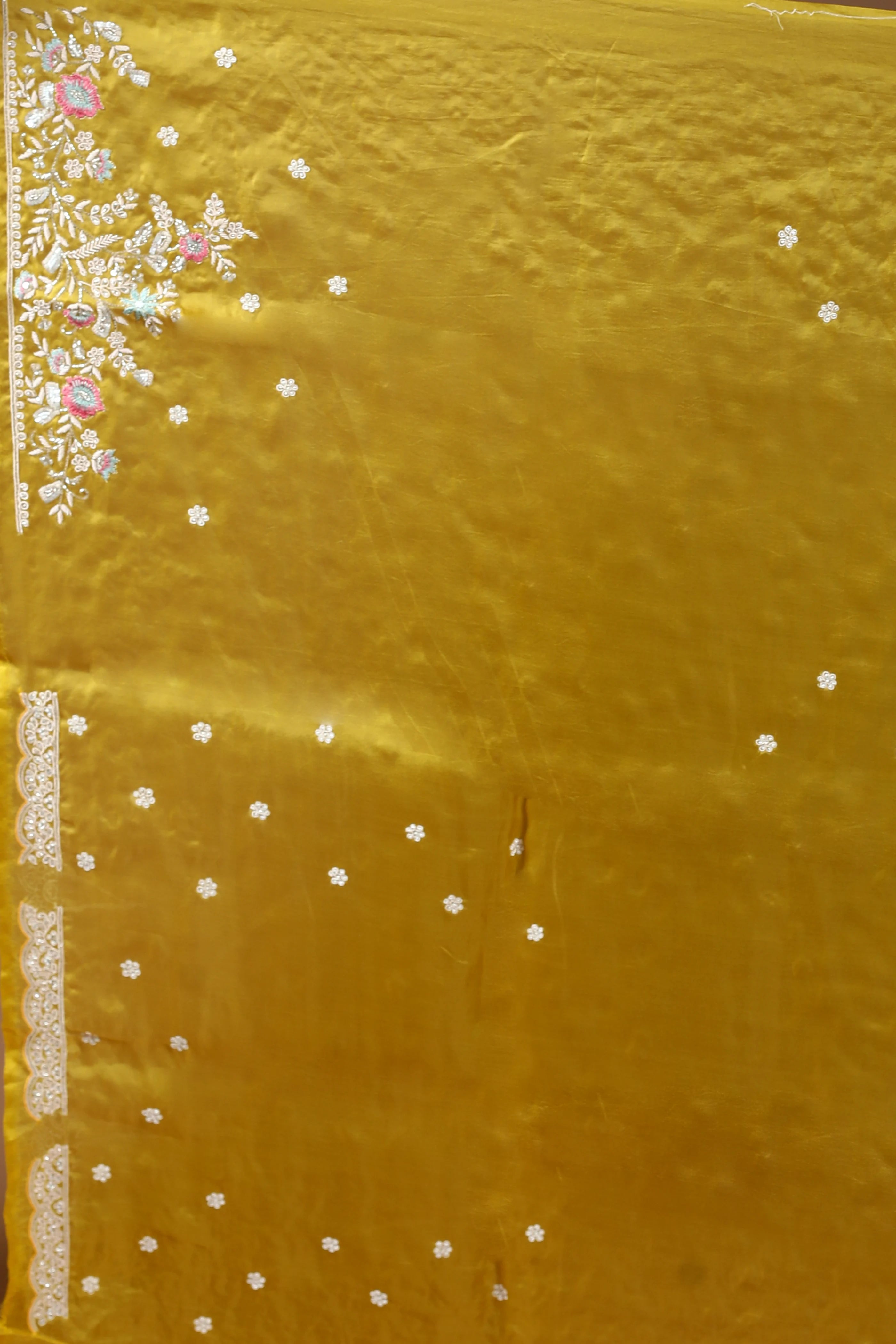 Yellow Pure Organza Saree with Blouse Piece