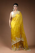 Yellow Pure Organza Saree with Blouse Piece