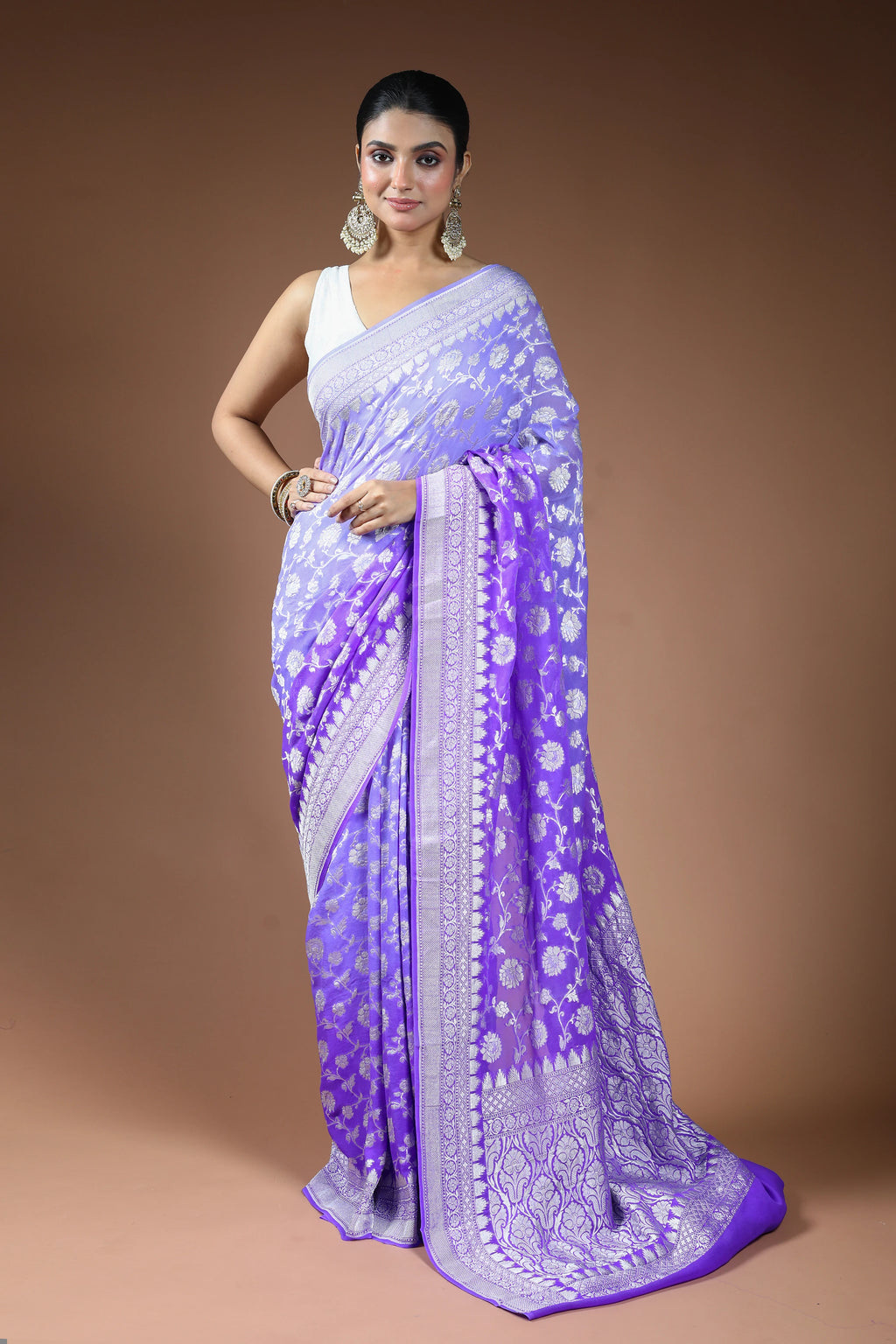 Mauve Georgette Banarasi Saree with Blouse Piece