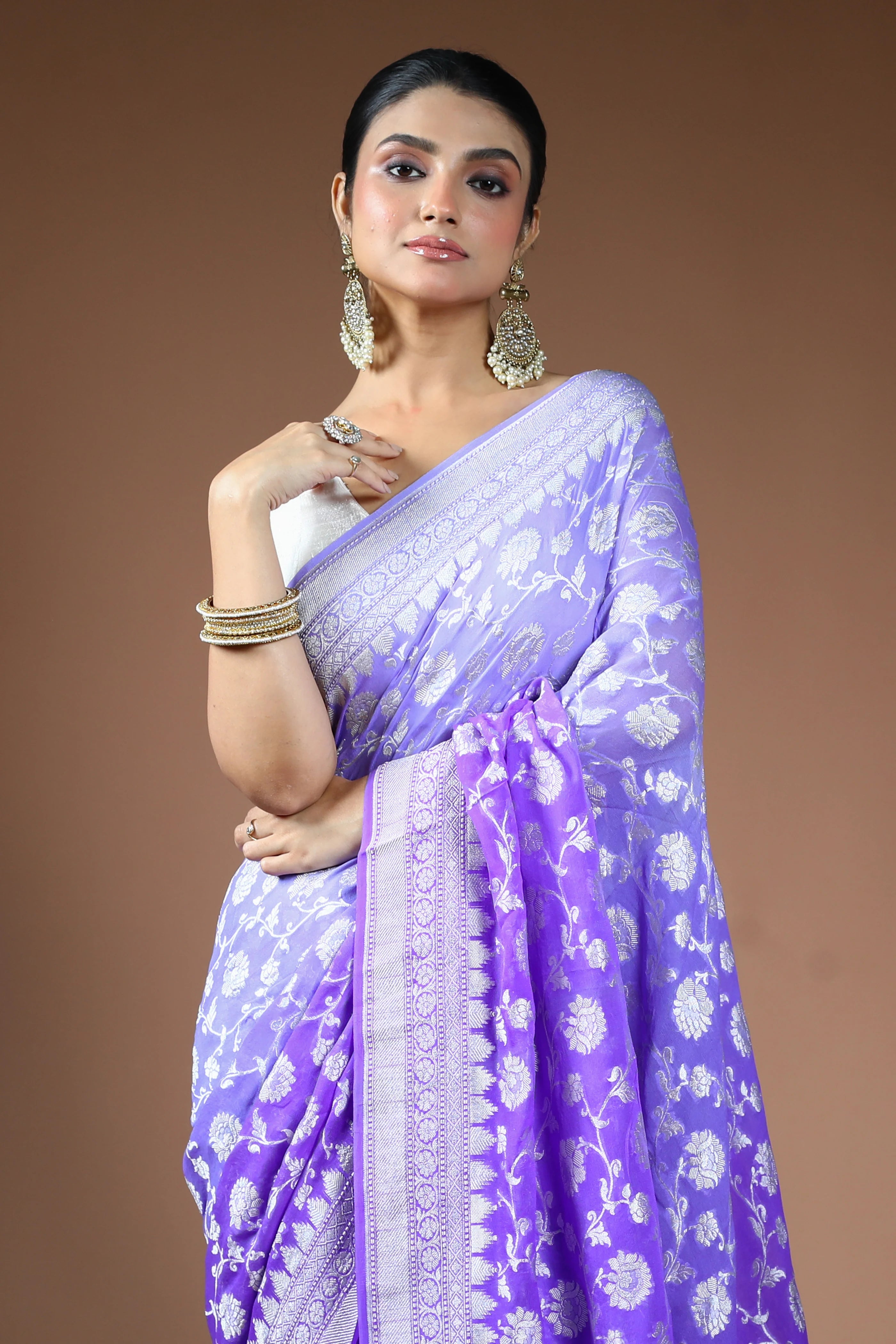 Mauve Georgette Banarasi Saree with Blouse Piece