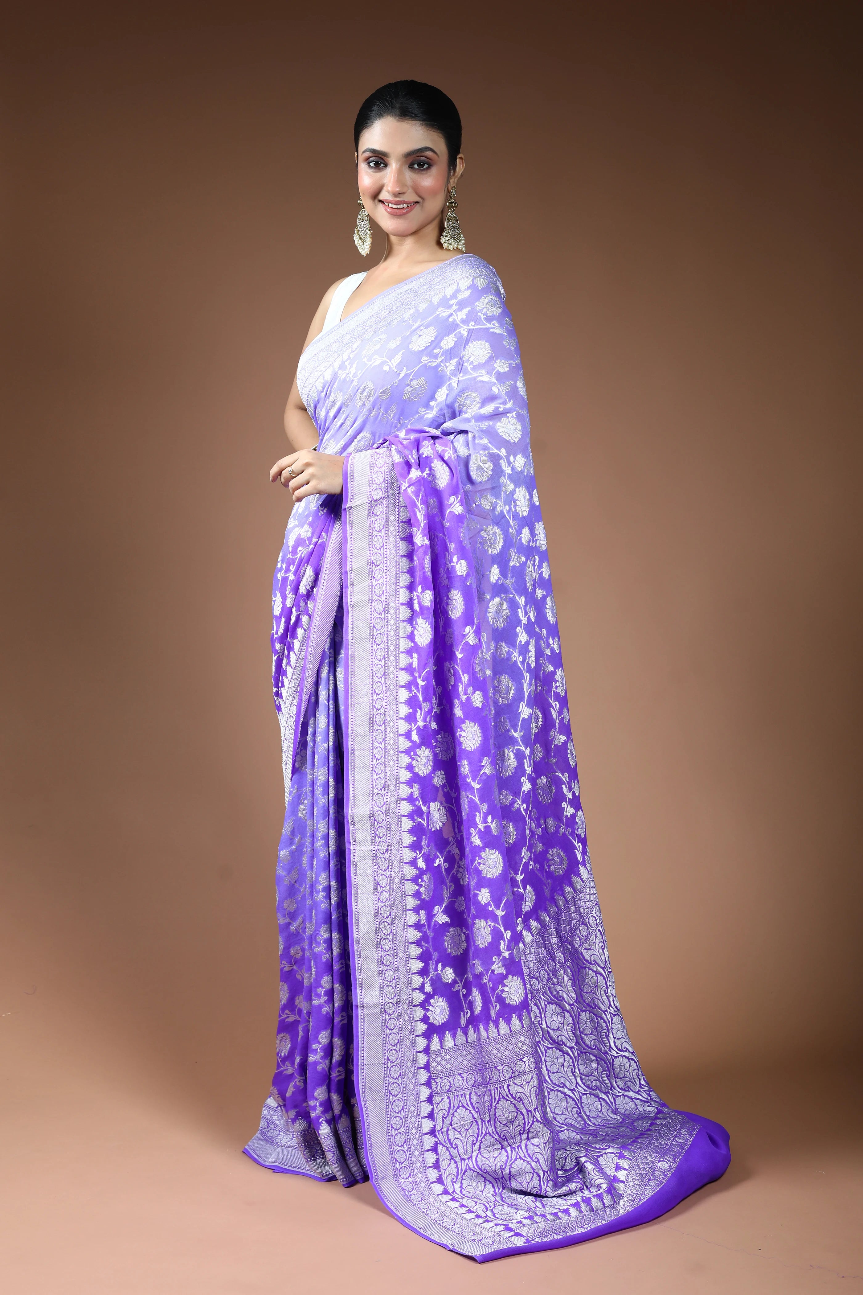Mauve Georgette Banarasi Saree with Blouse Piece