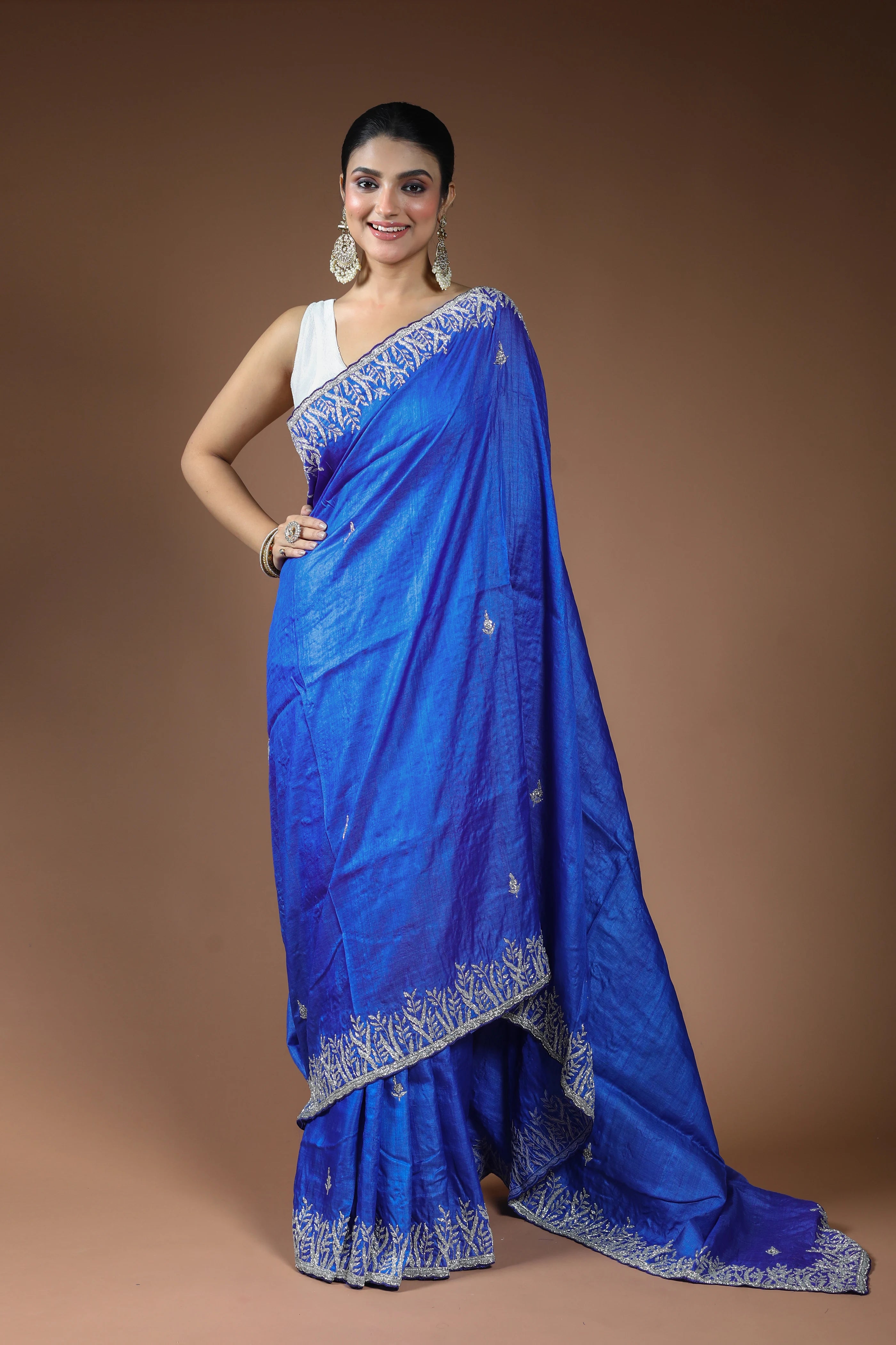 Royal Blue Tussar Saree with Blouse Piece